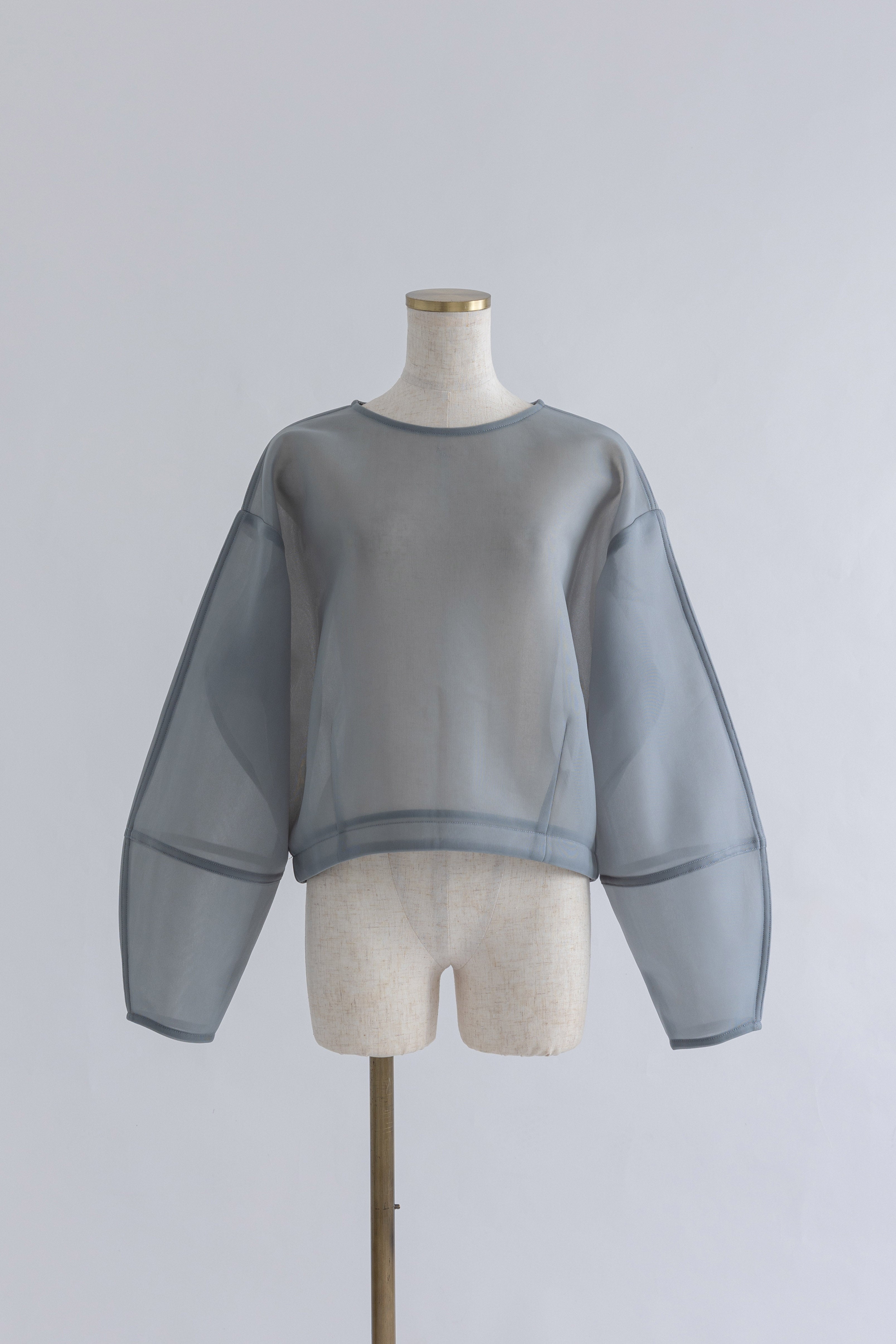 Textured Sheer Cocoon Pullover ブルー