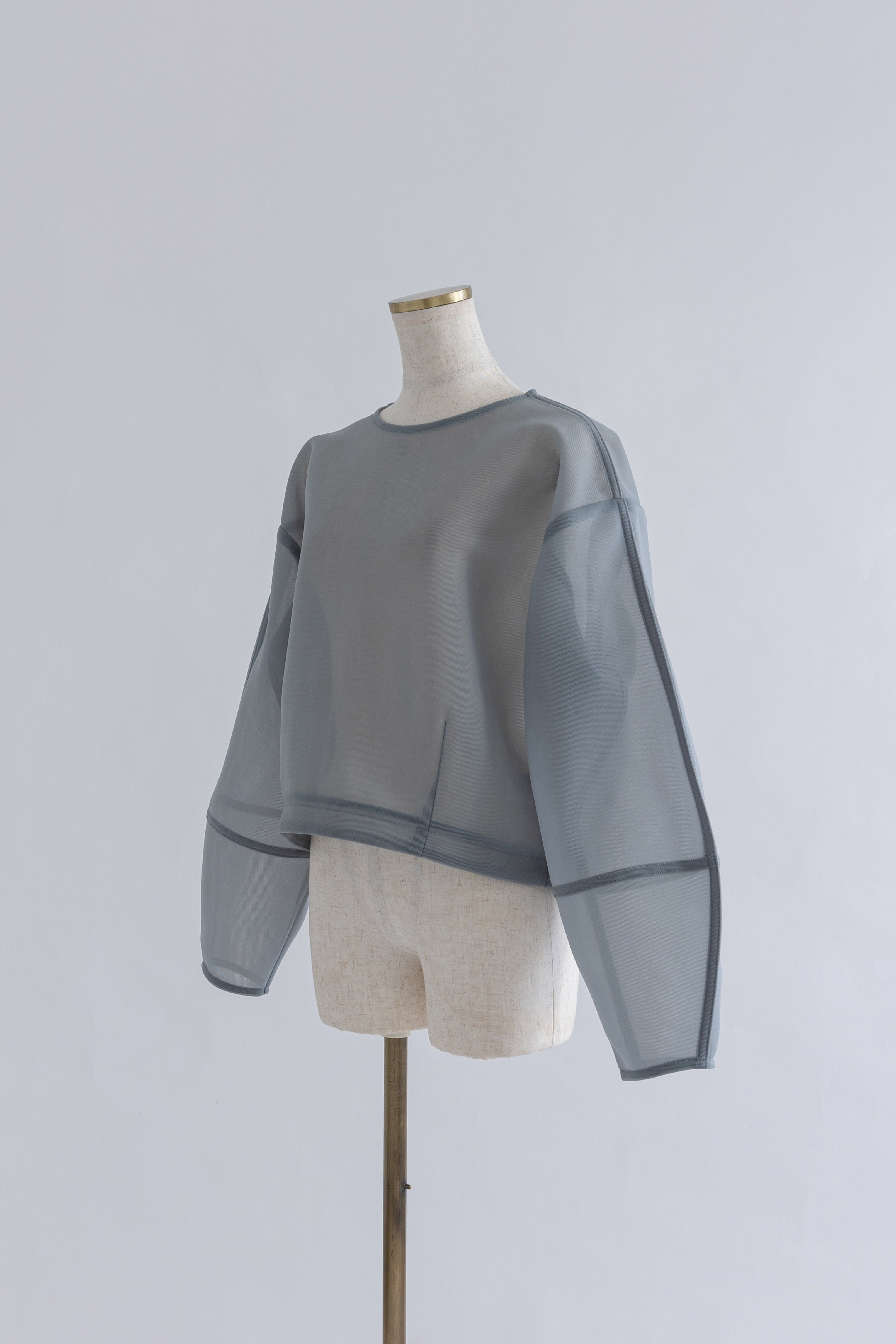 Textured Sheer Cocoon Pullover ブルー