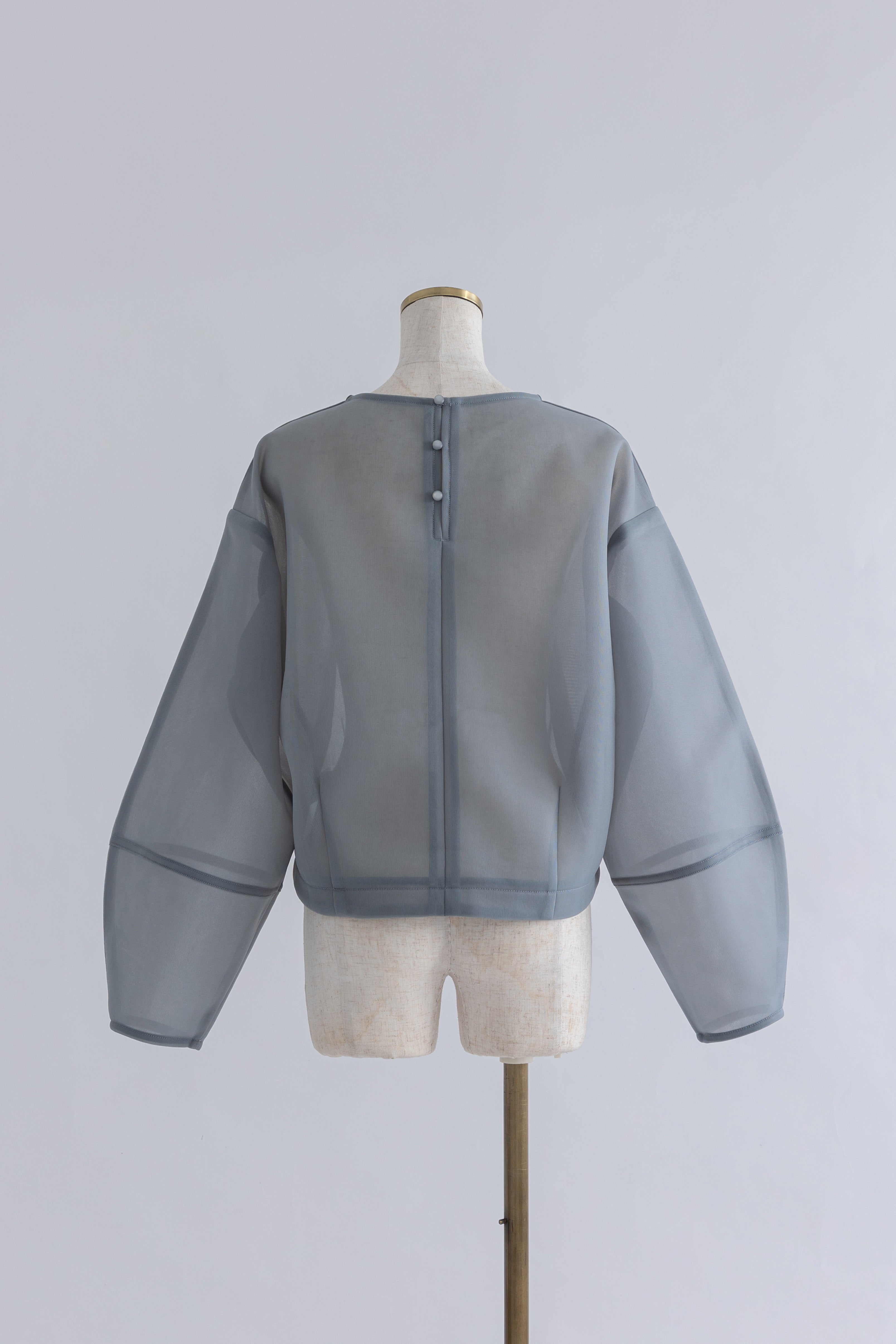 Textured Sheer Cocoon Pullover ブルー