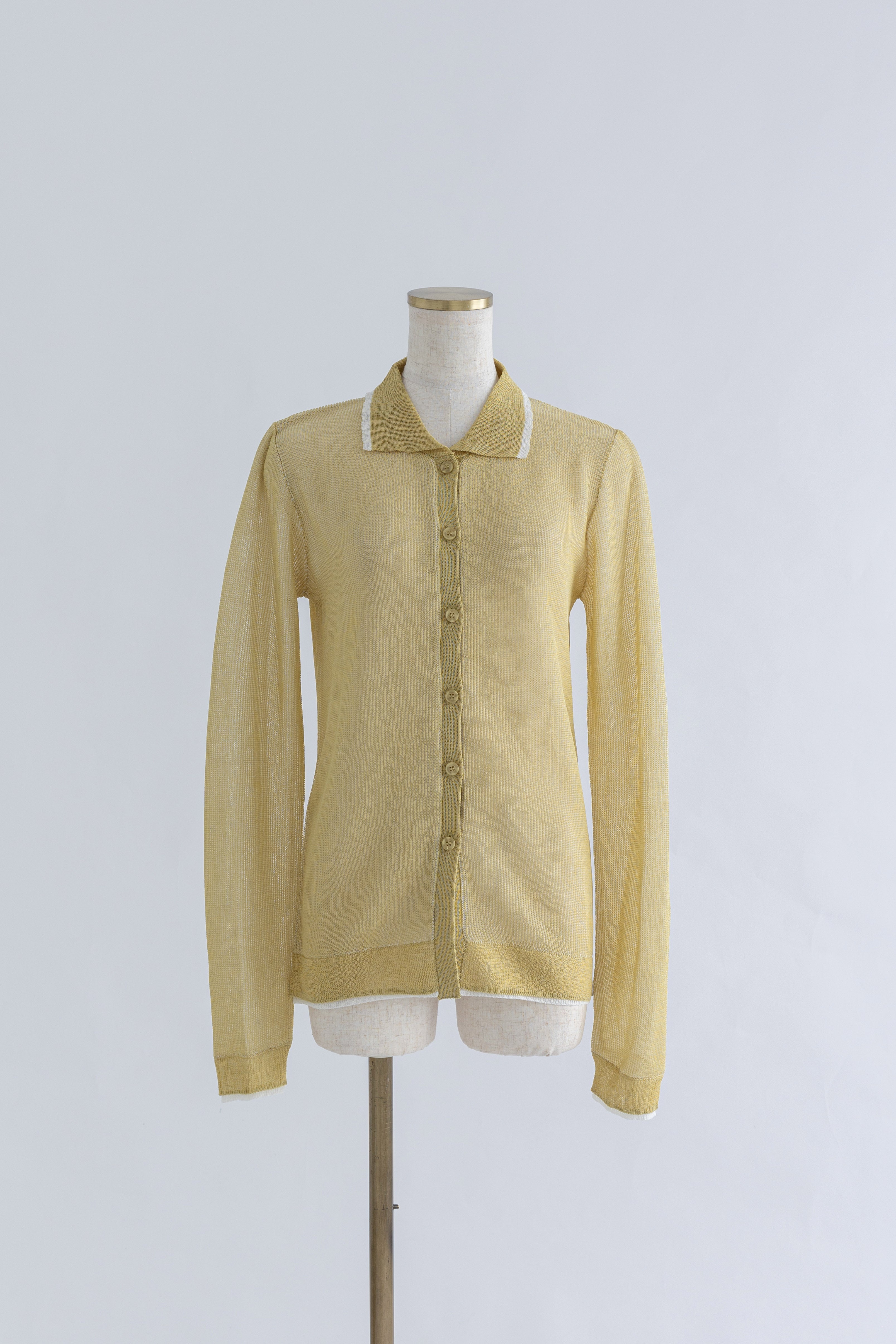 Linen-Feel Color-Block Tunic Cardigan イエロー