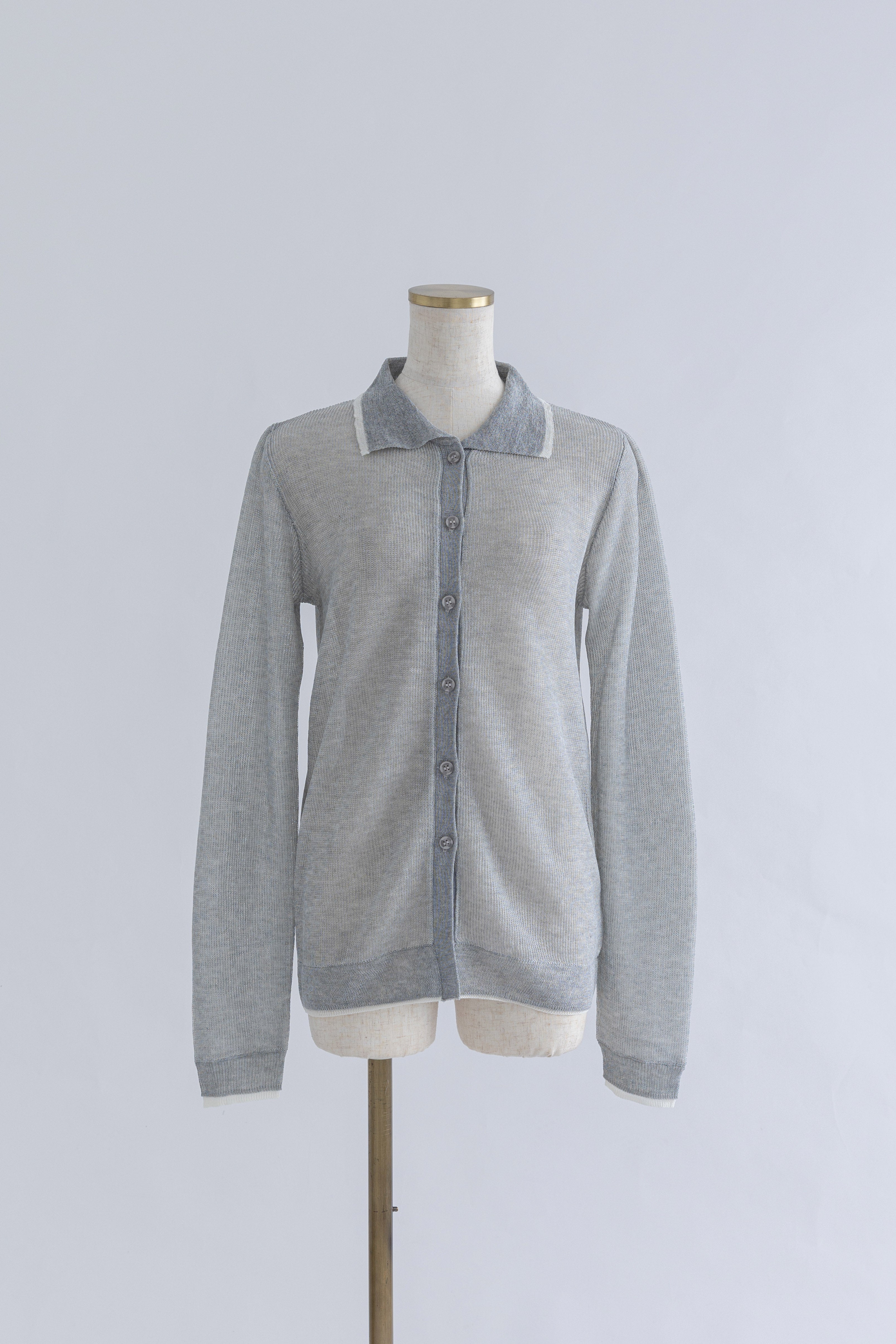 Linen-Feel Color-Block Tunic Cardigan 杢グレー