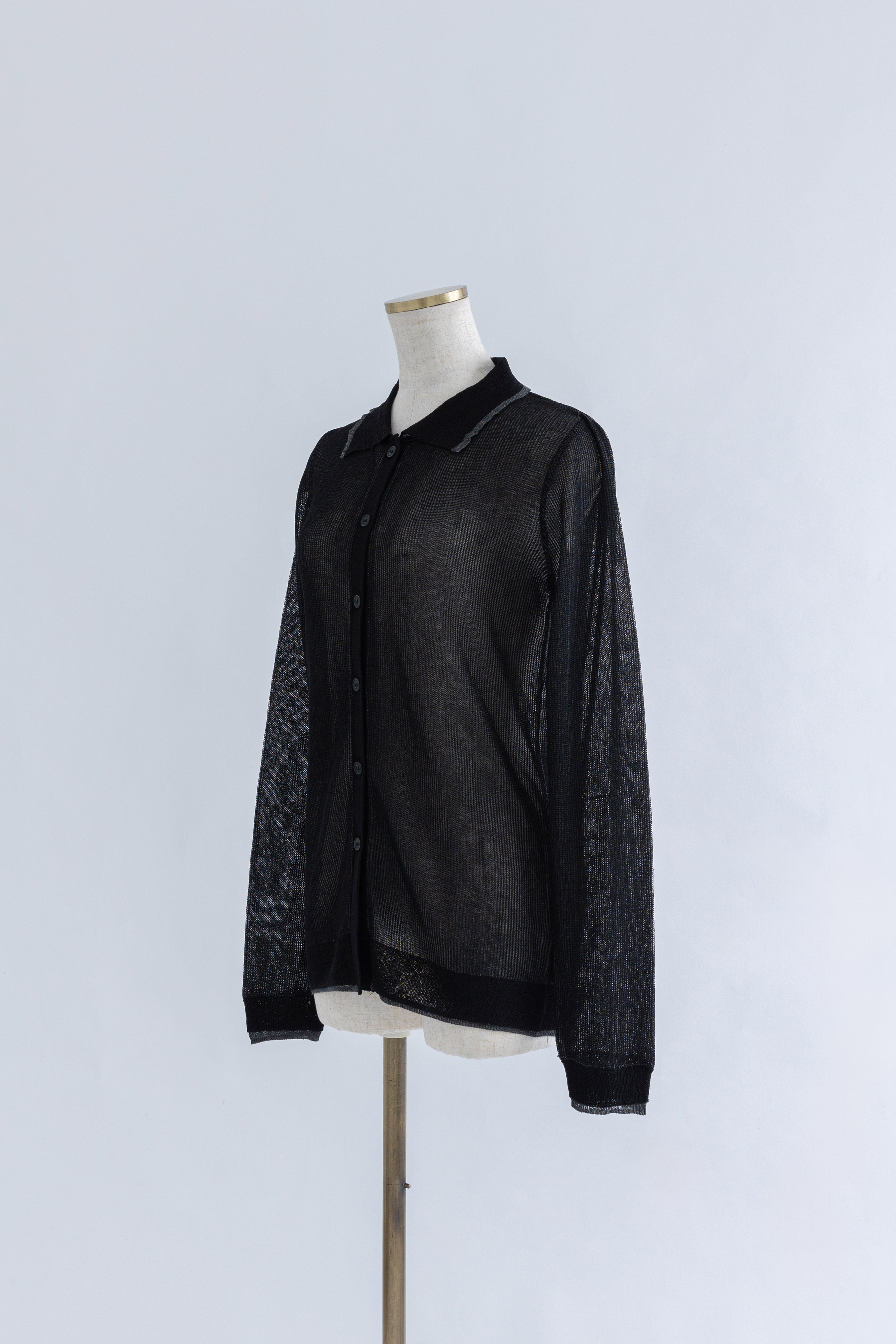 Linen-Feel Color-Block Tunic Cardigan ブラック