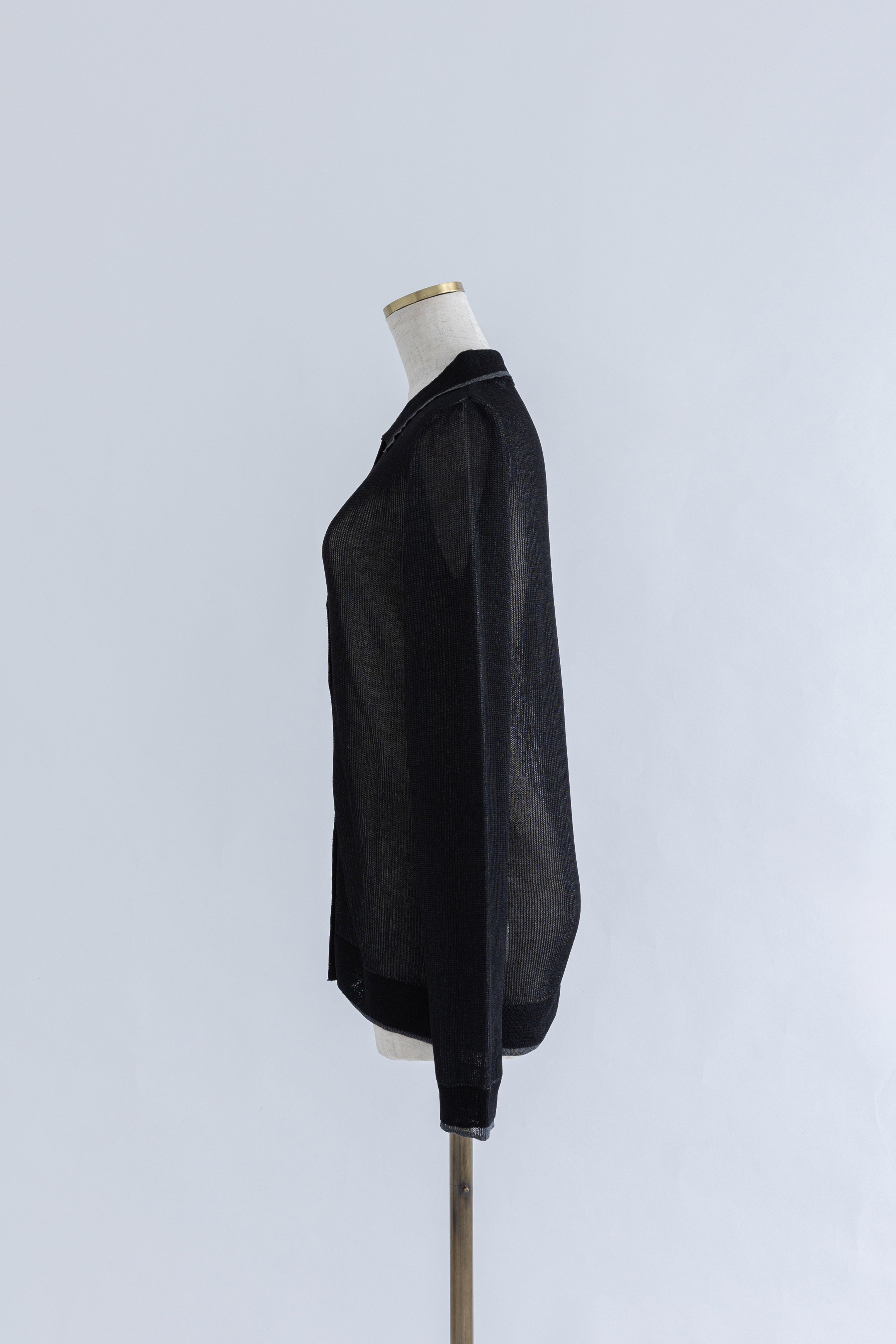 Linen-Feel Color-Block Tunic Cardigan ブラック