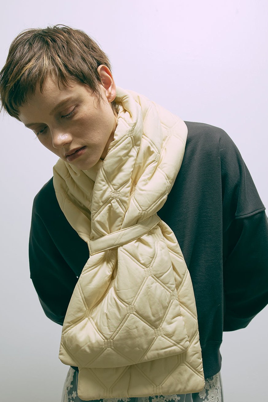 Quilting Muffler イエロー model:178cm NADIA