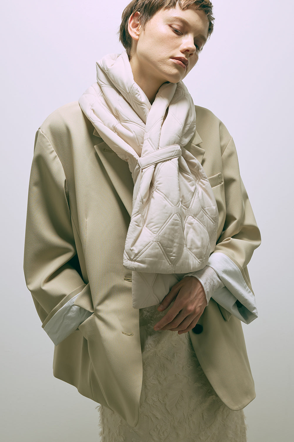 Quilting Muffler アイボリー model:178cm NADIA