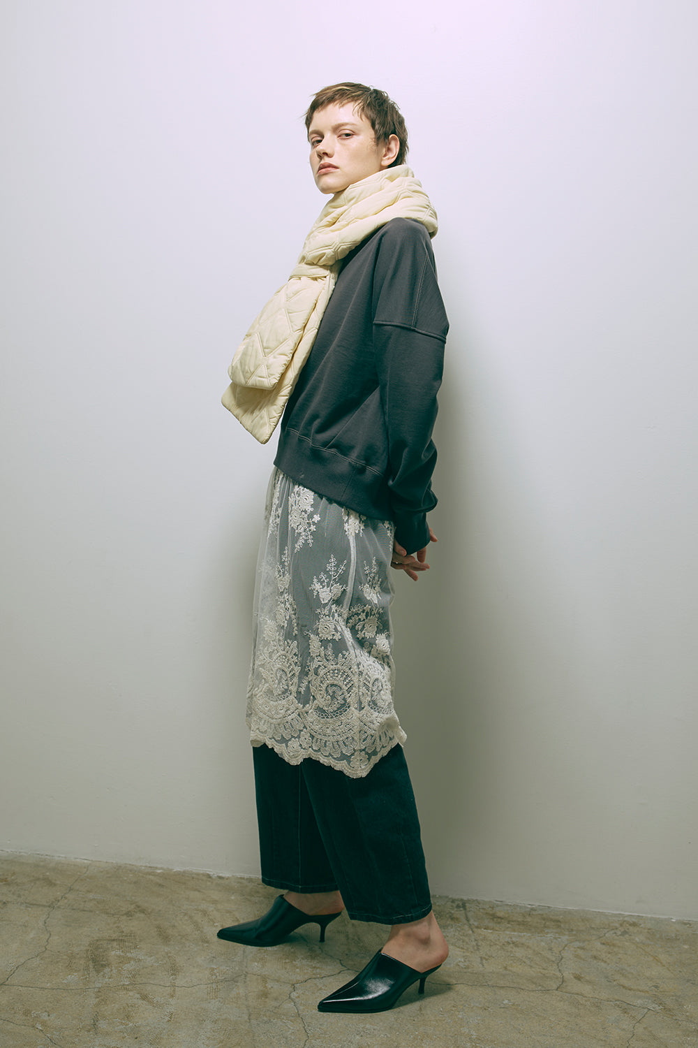 Quilting Muffler イエロー model:178cm NADIA