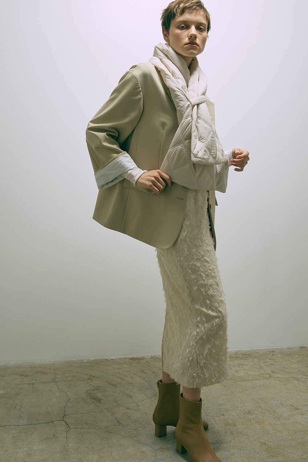 Quilting Muffler アイボリー model:178cm NADIA