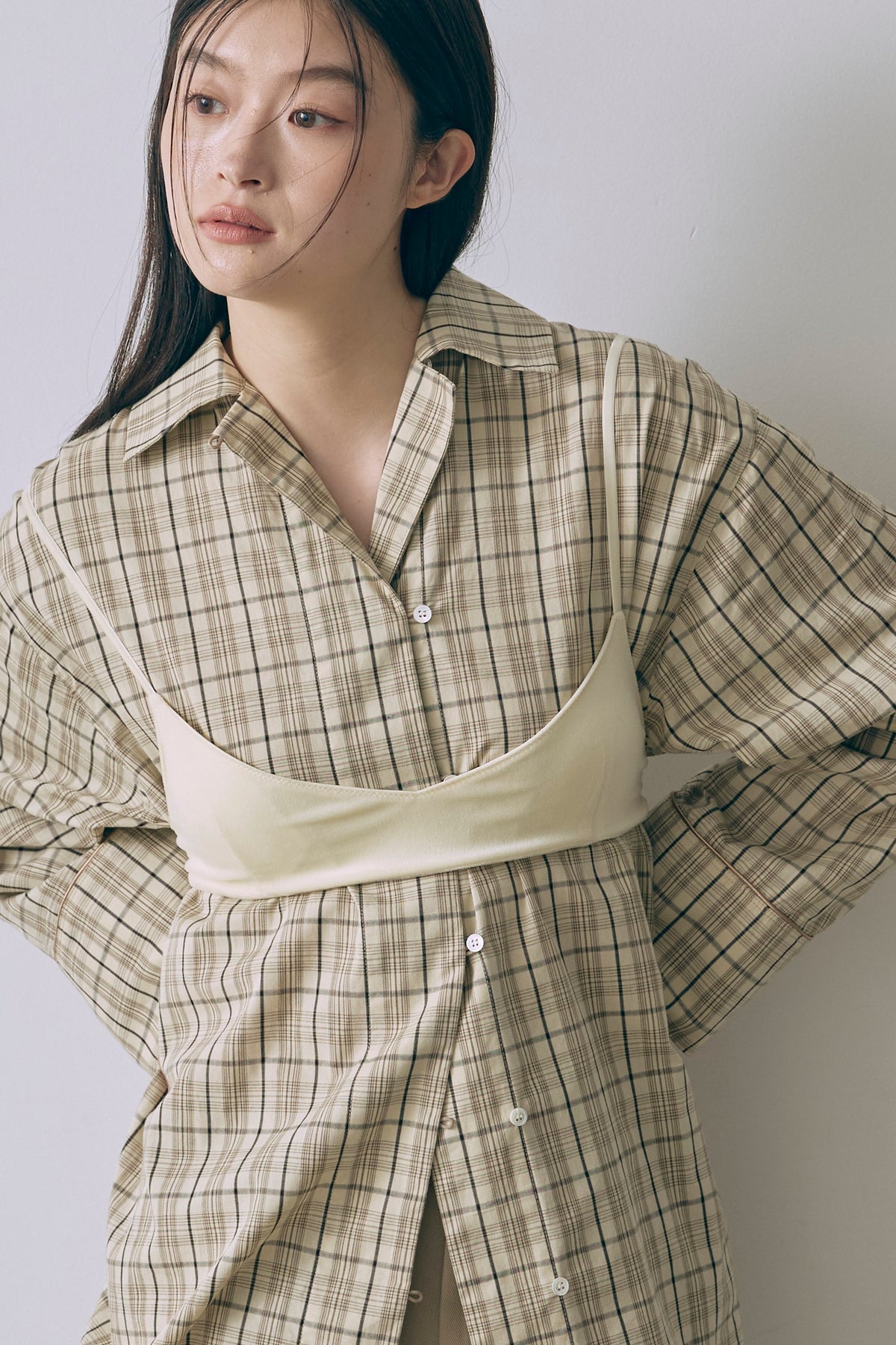 Satin Piping Checked Pajama Shirt