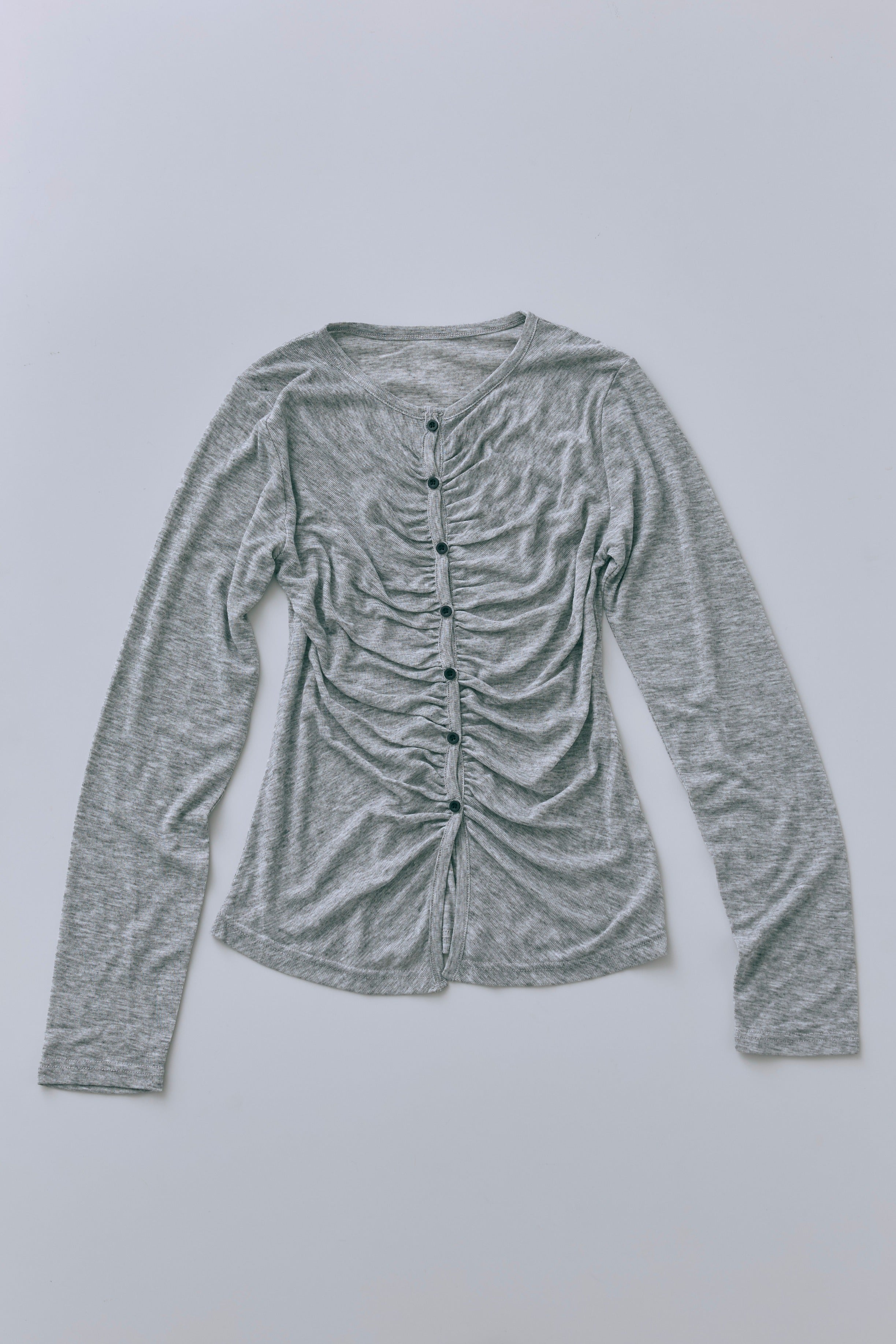 Soft Sheer Gathered Cardigan 杢グレー