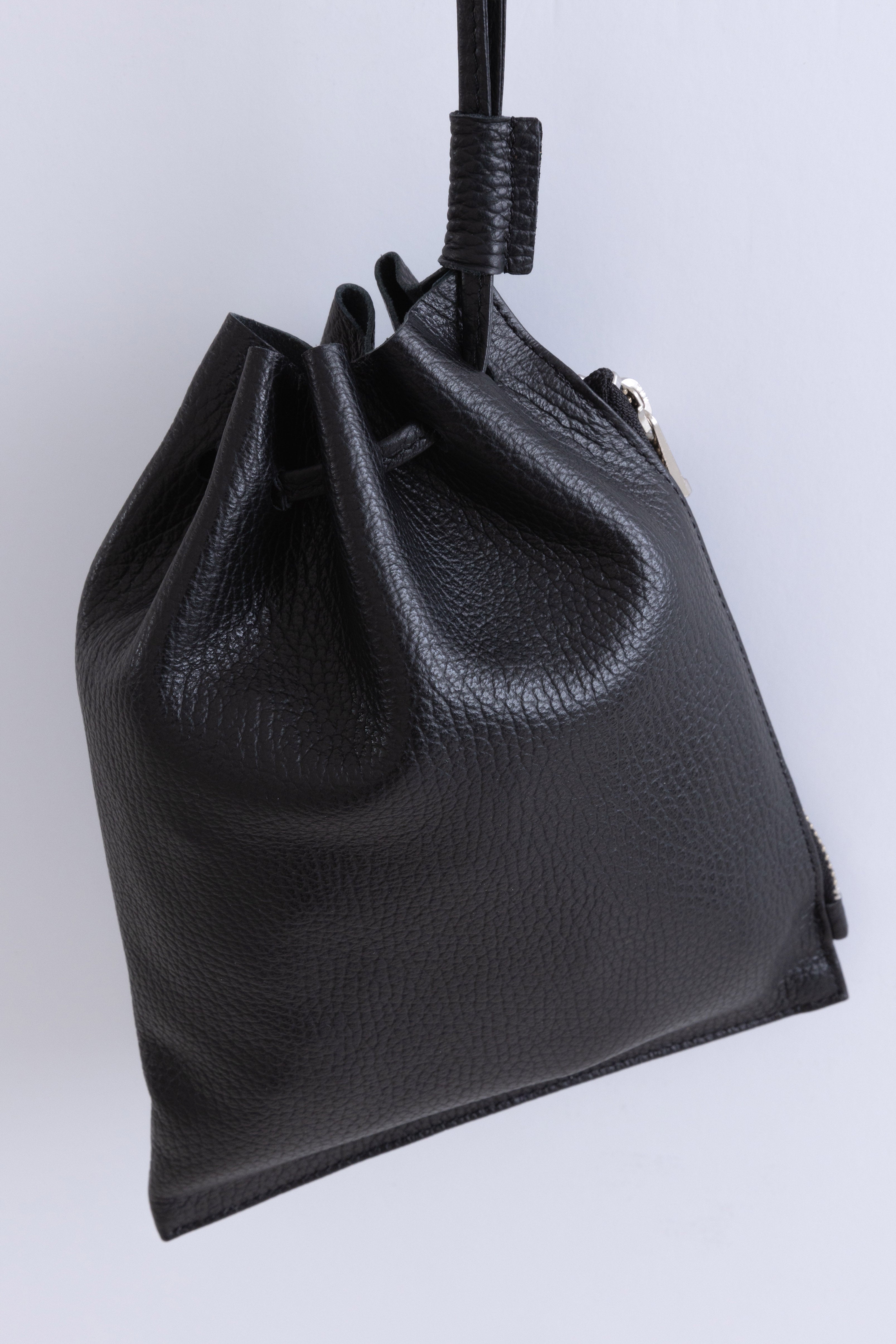 Leather Zip Drawstring Bag