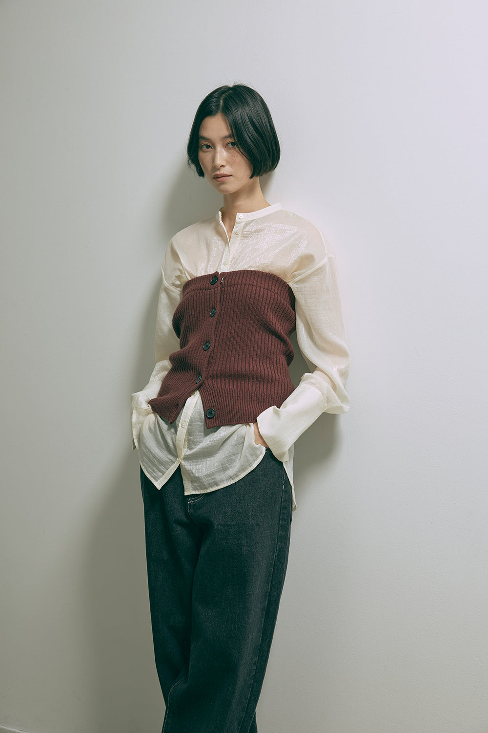 Long Cuff Sheer Blouse
