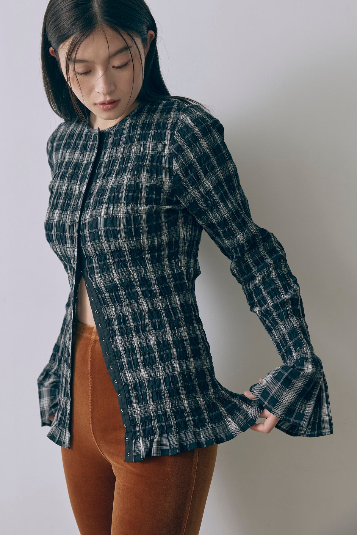 Smocked Check Blouse