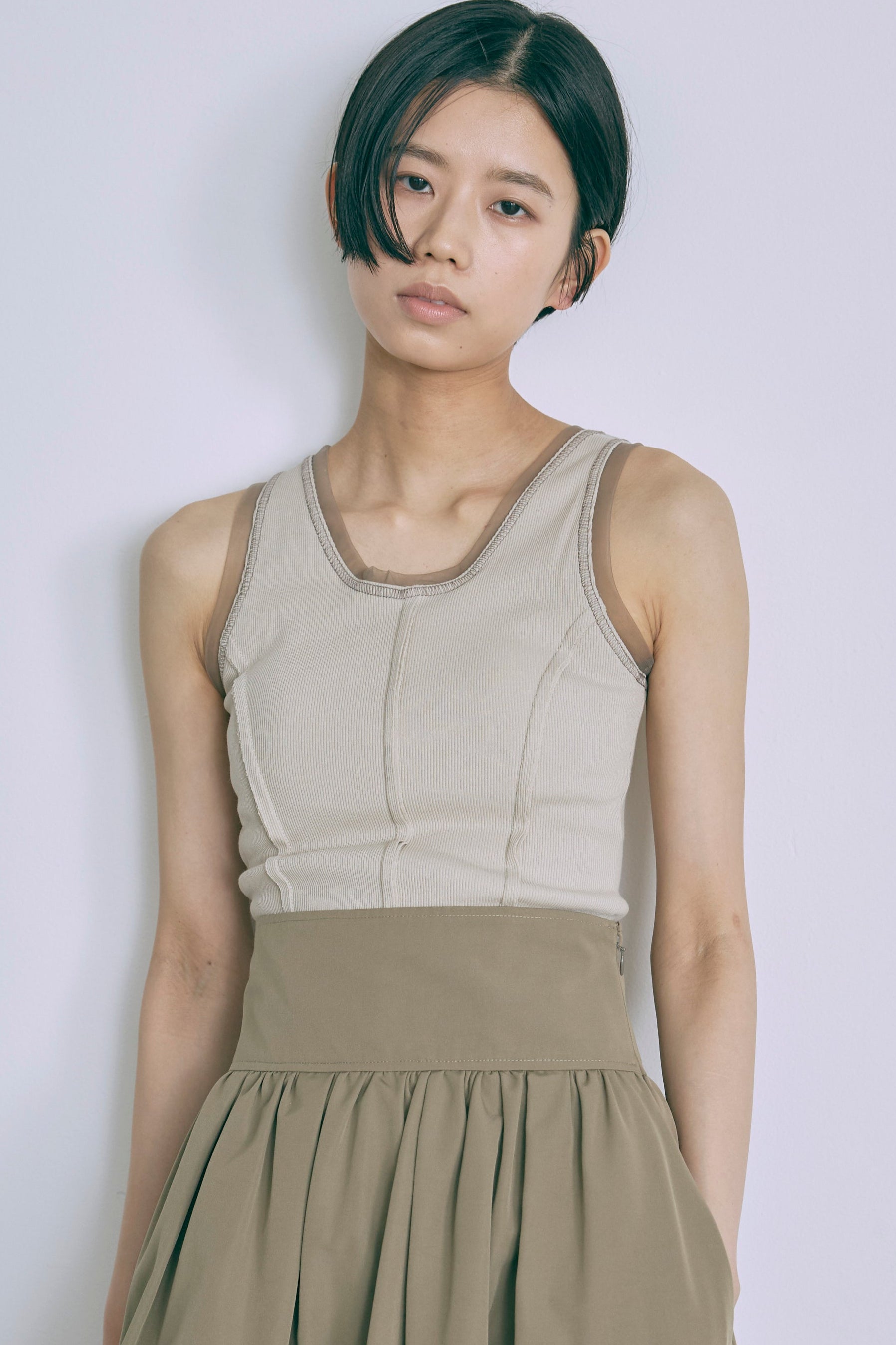 Tulle Piping Tank Top