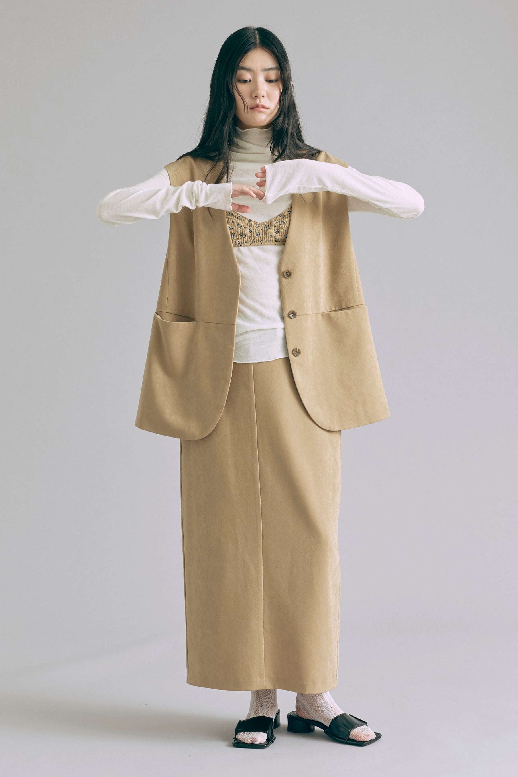 【Set Up】Faux Suede Straight Skirt