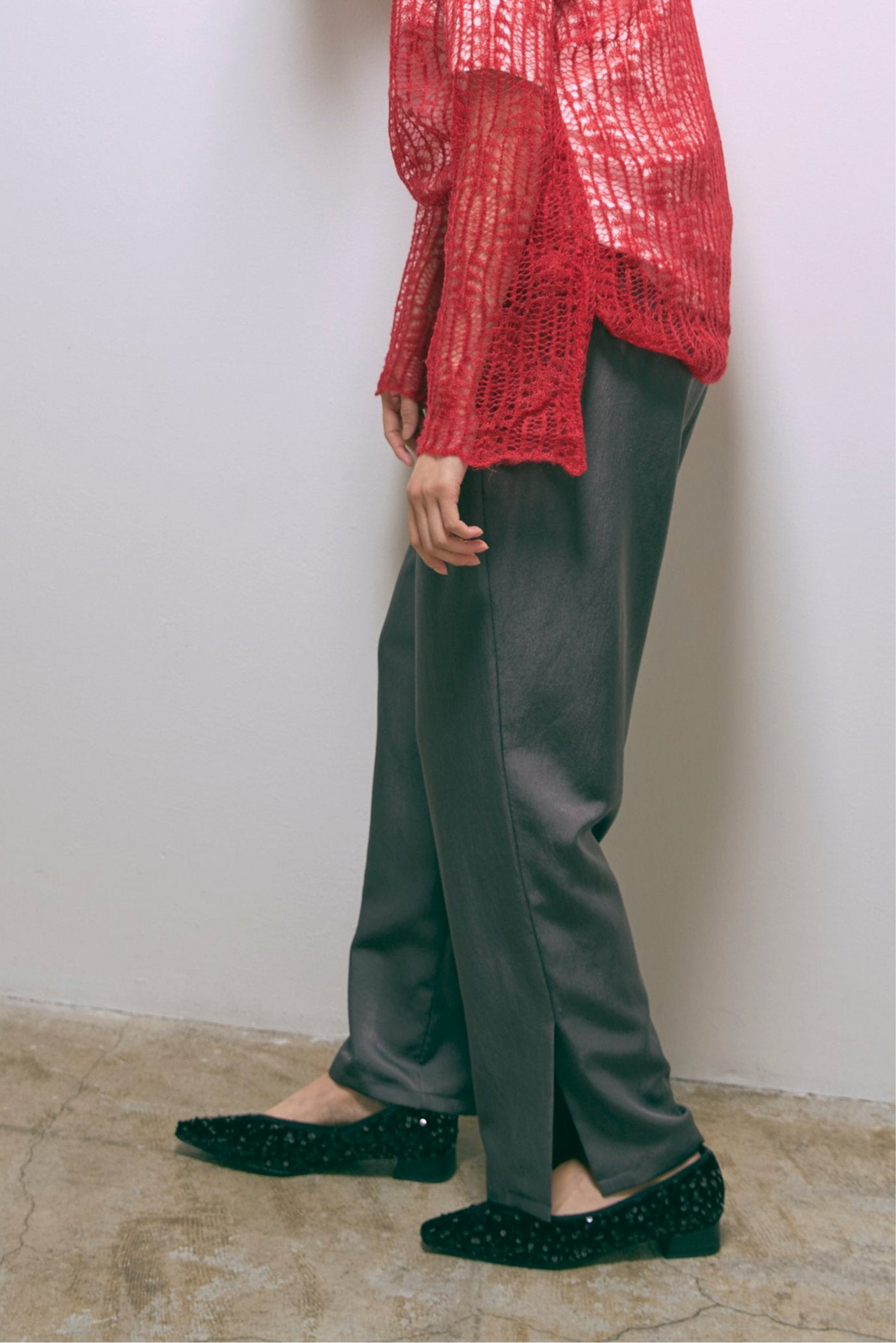 Satin Slit Pants チャコール