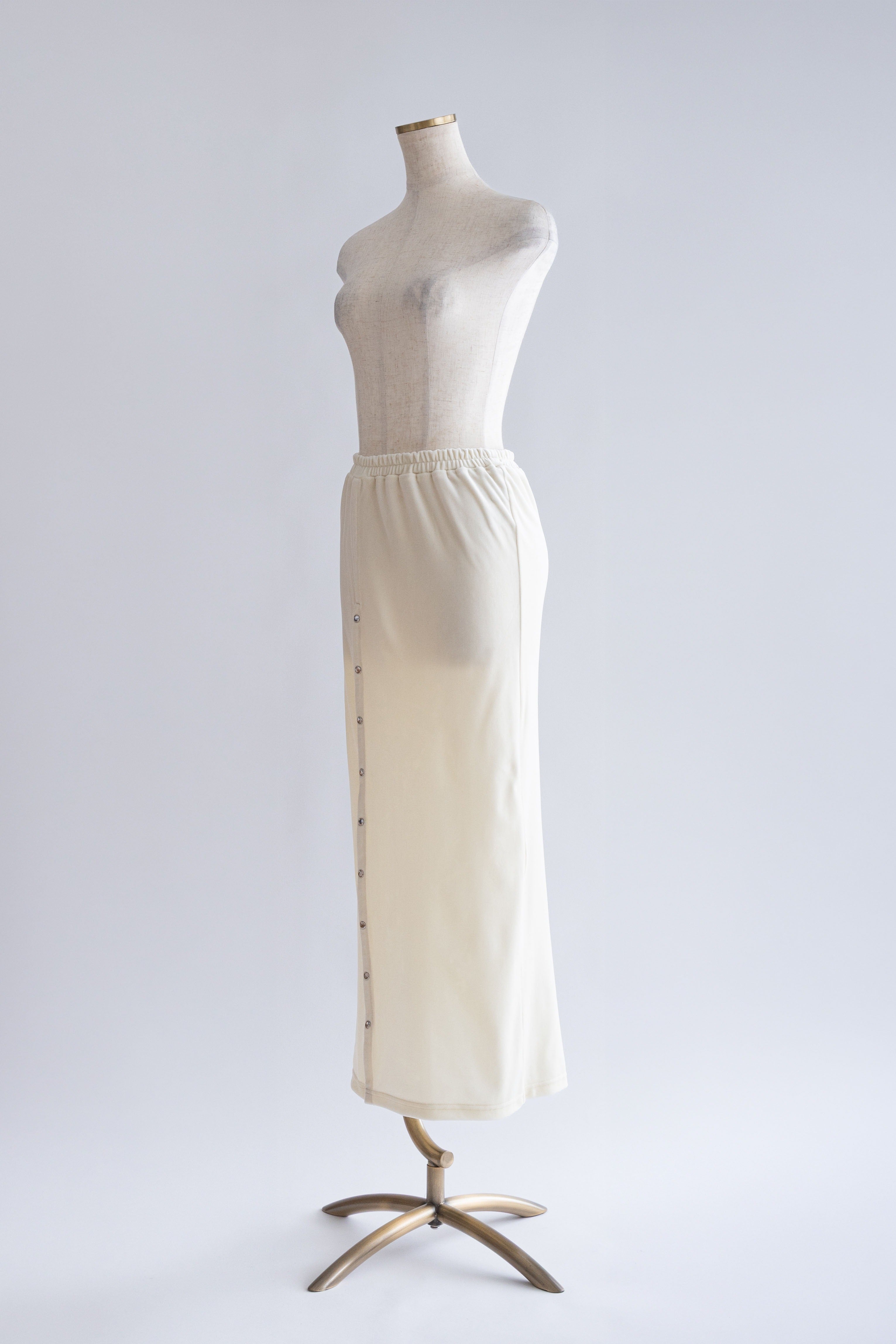 Velour Snap-Detail I-Line Skirt
