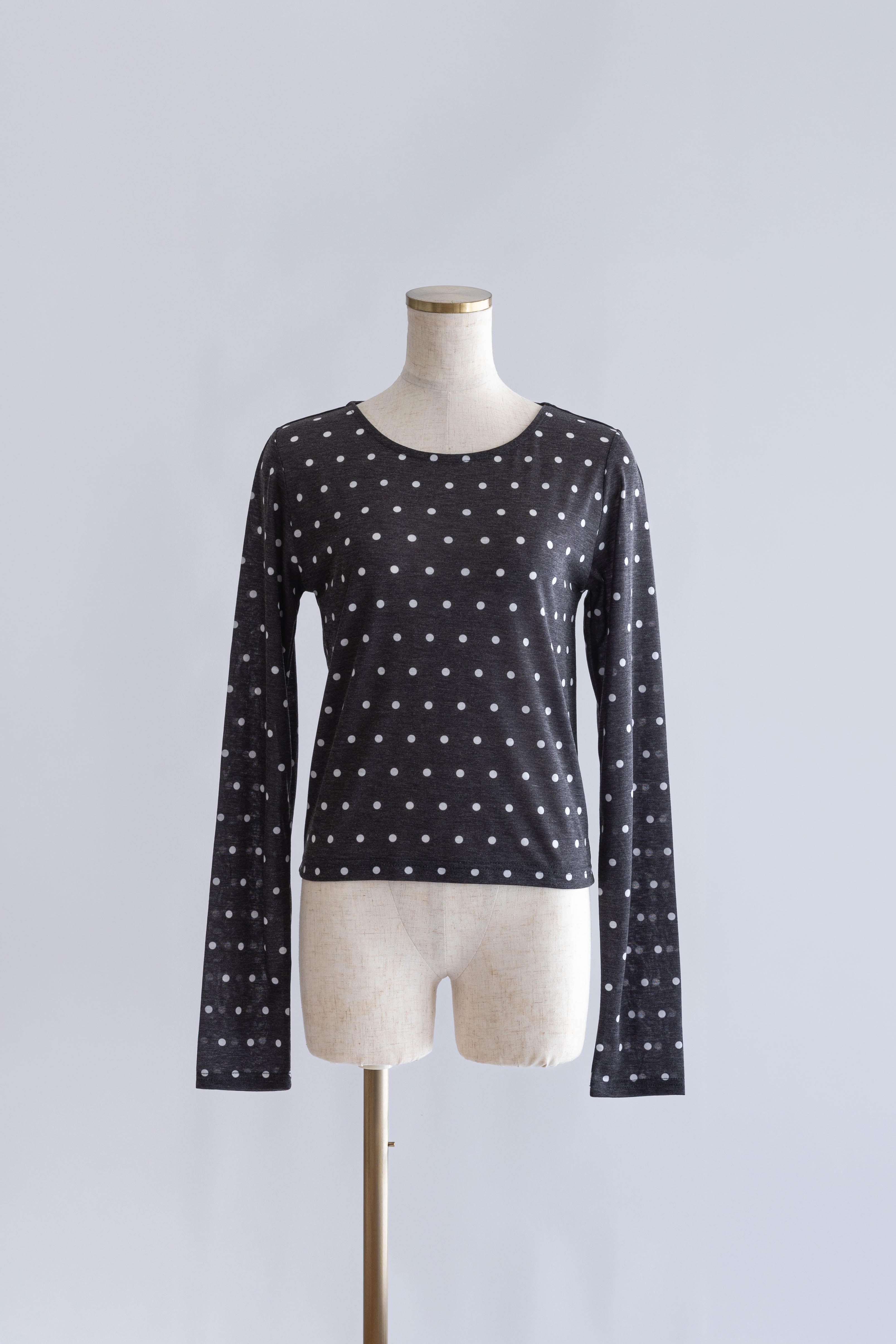 Sheer Dotted Crewneck Long Tee ブラック