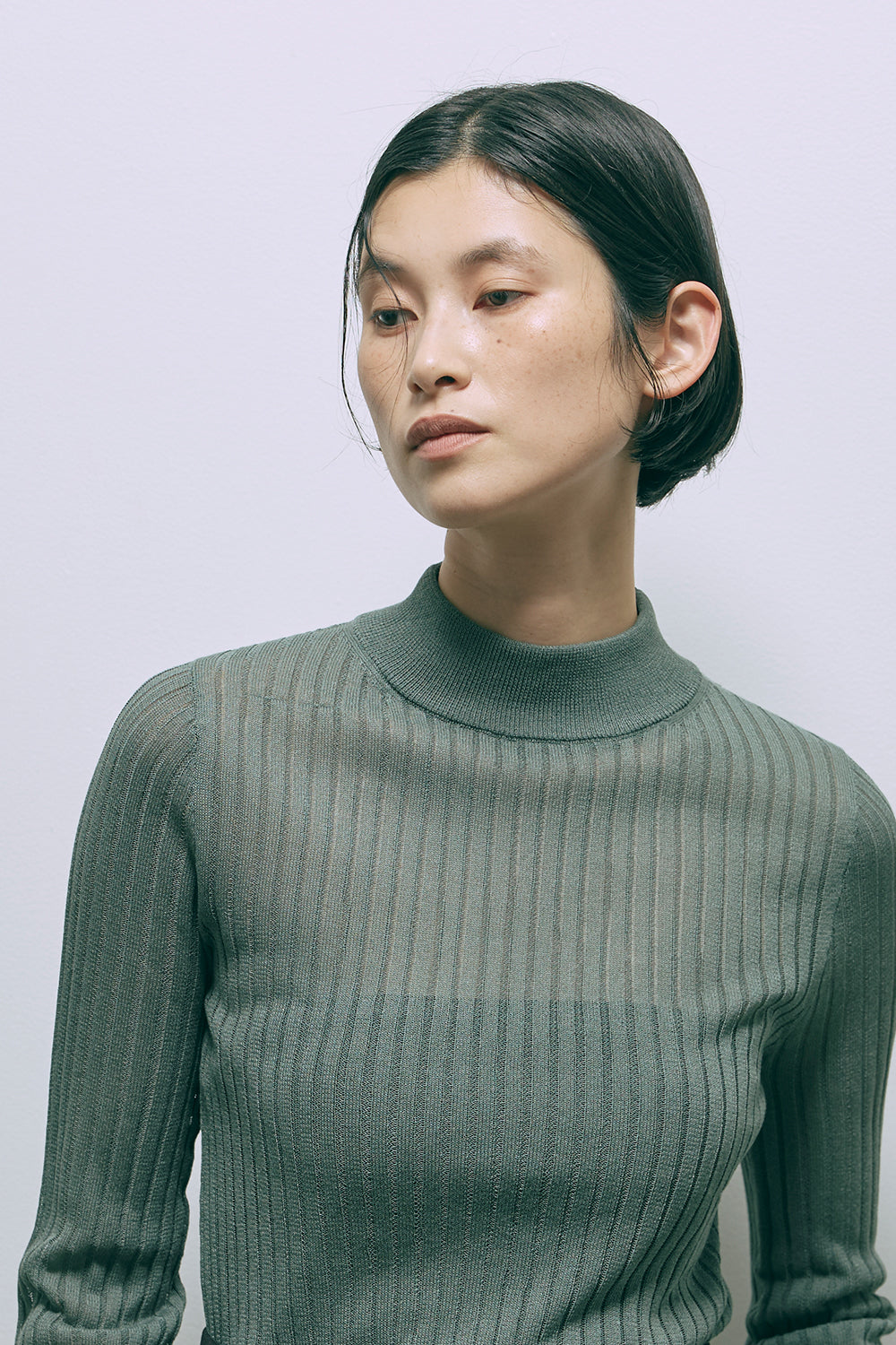 Bottleneck Sheer Rib Knit