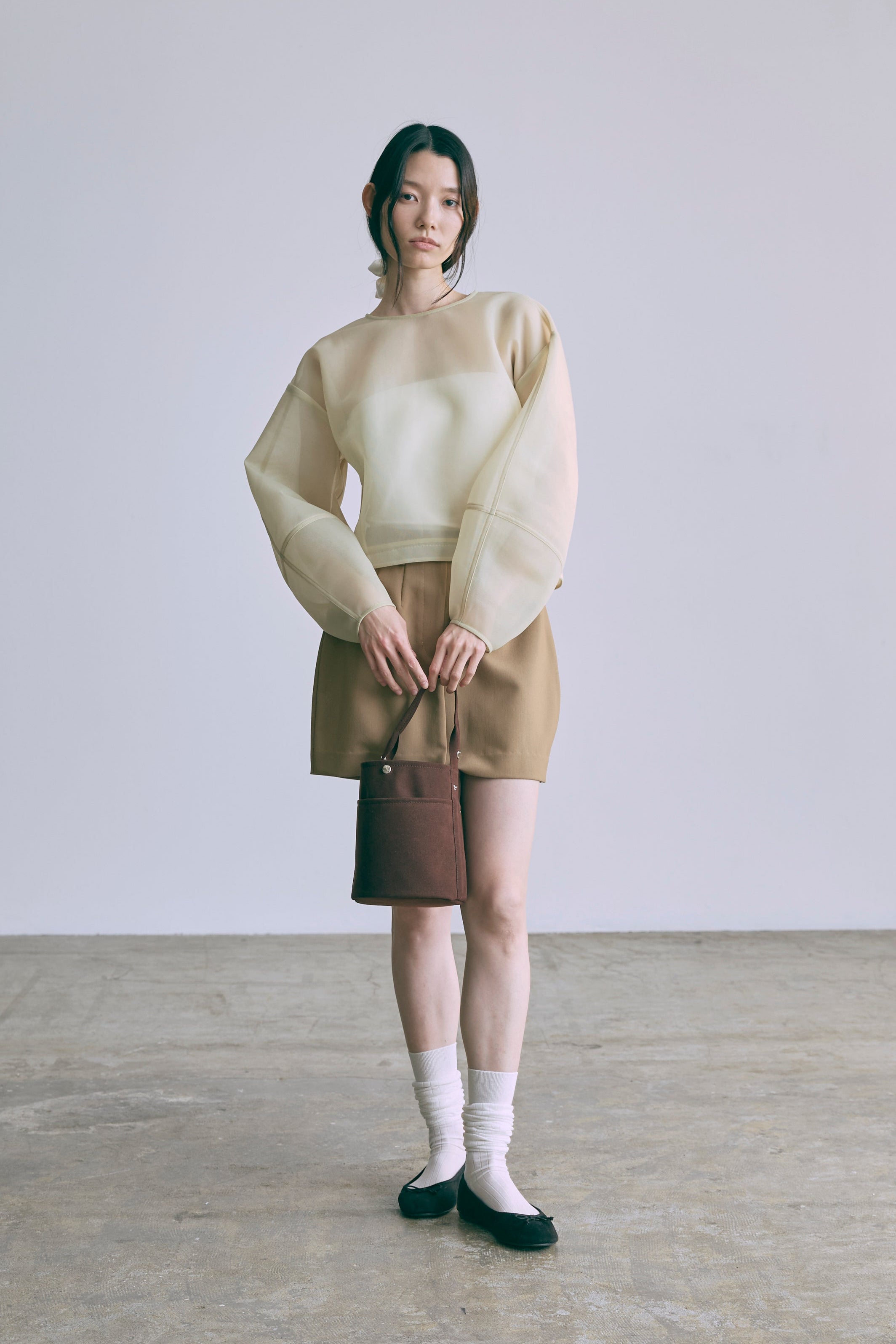 Textured Sheer Cocoon Pullover イエロー