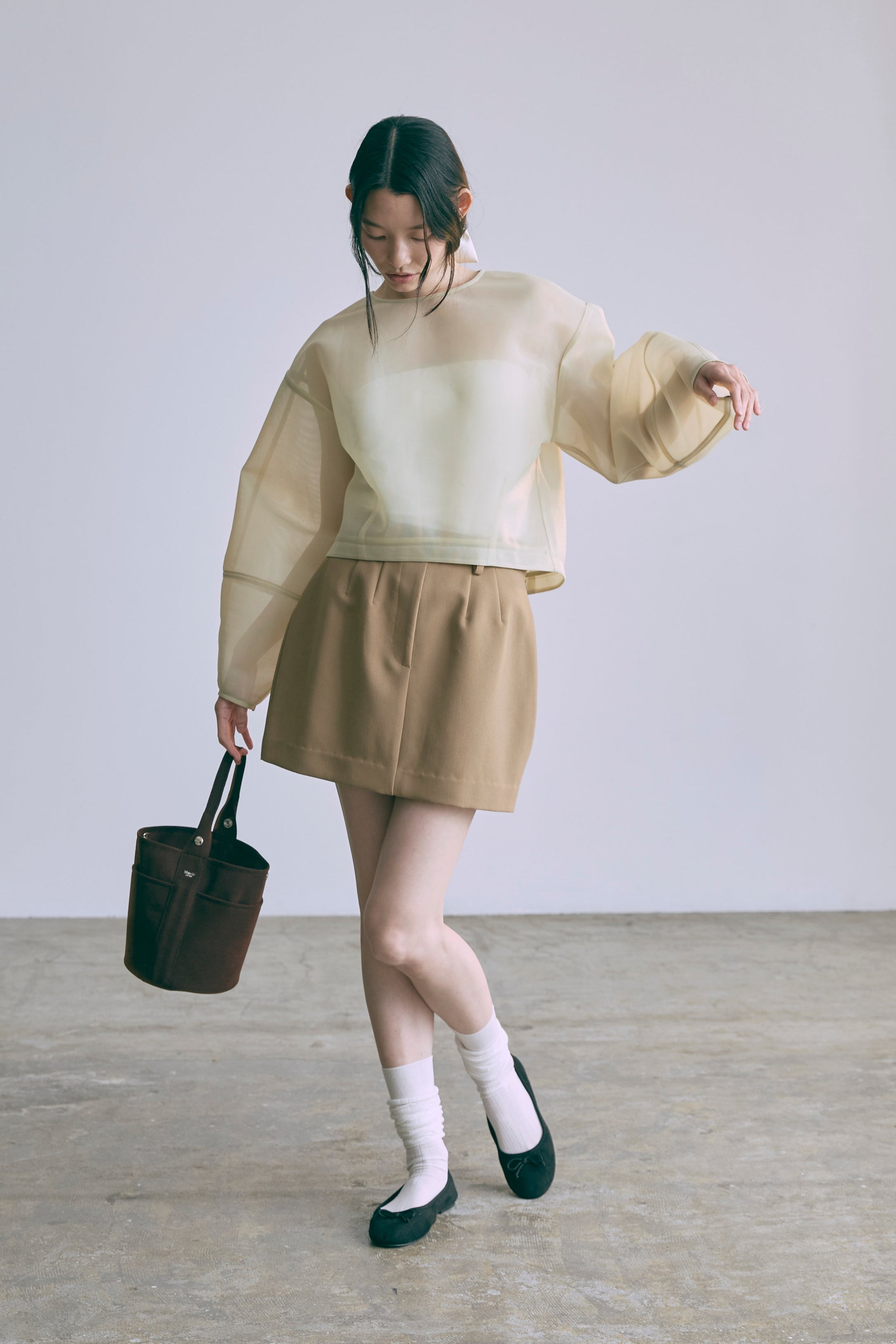 Textured Sheer Cocoon Pullover イエロー