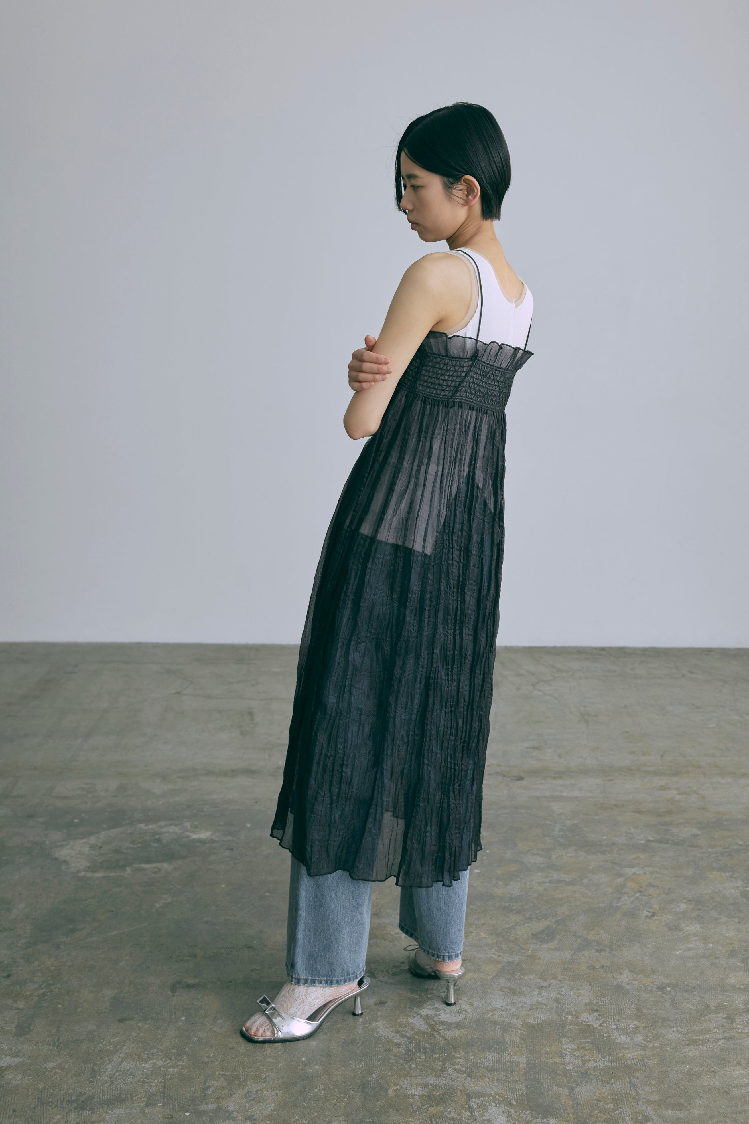 2Way Sheer Crinkled Skirt Dress