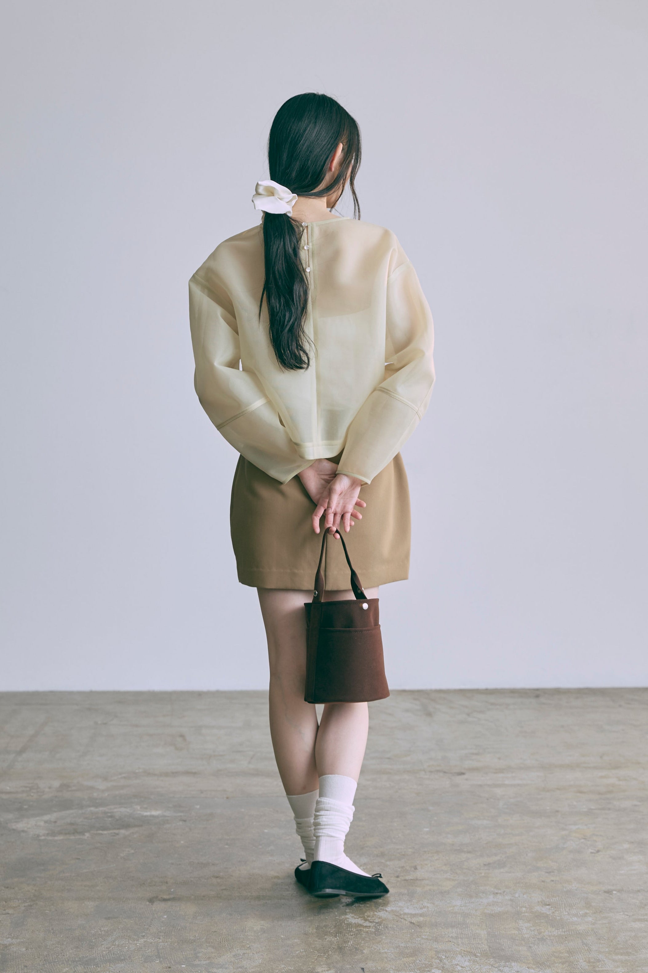 Textured Sheer Cocoon Pullover イエロー