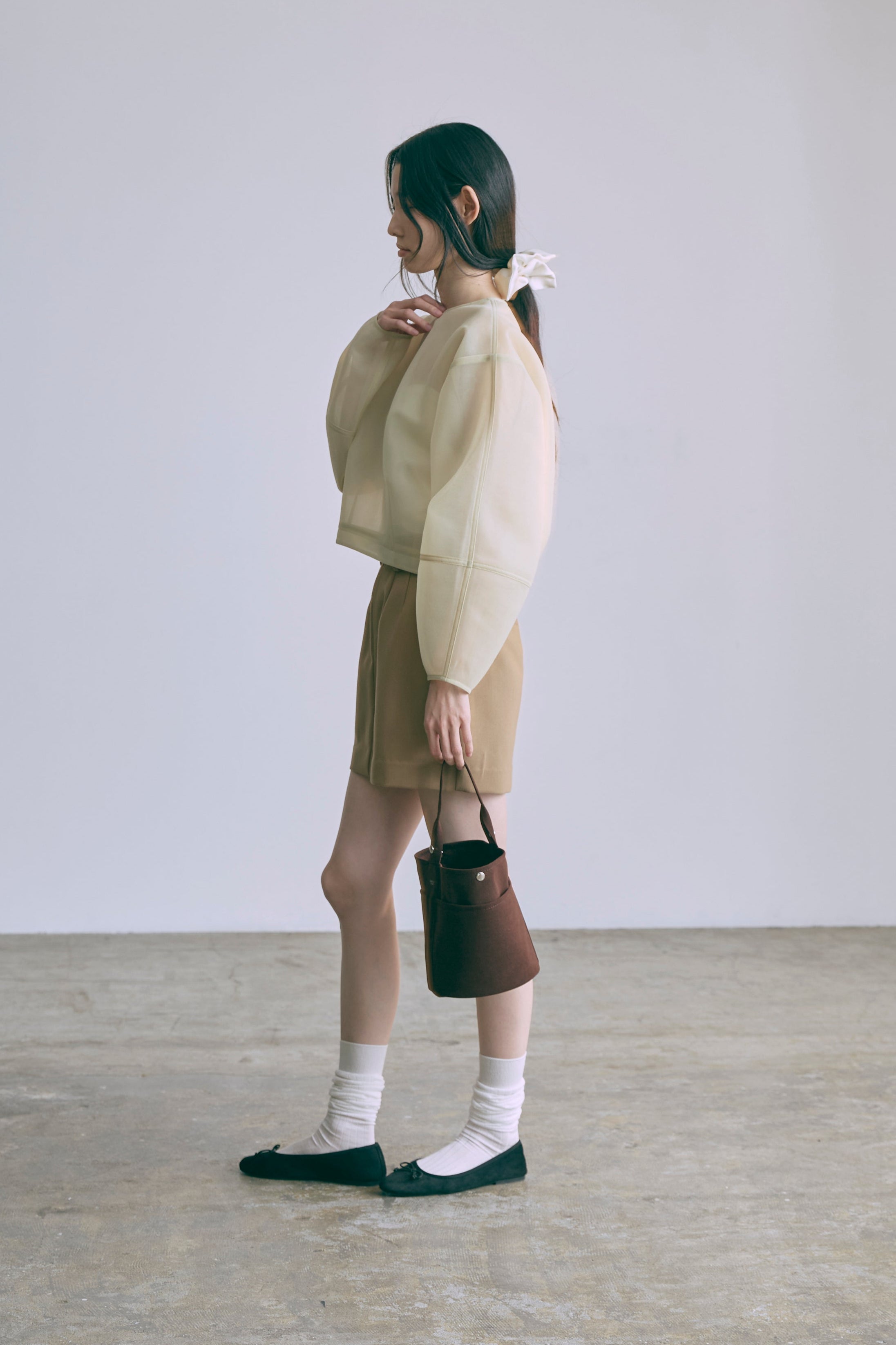 Textured Sheer Cocoon Pullover イエロー