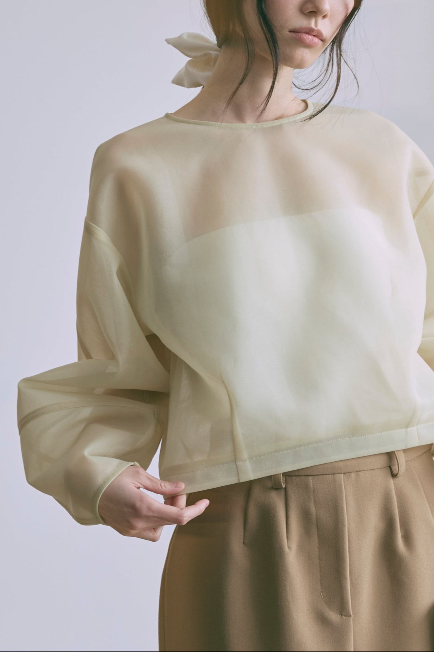 Textured Sheer Cocoon Pullover イエロー