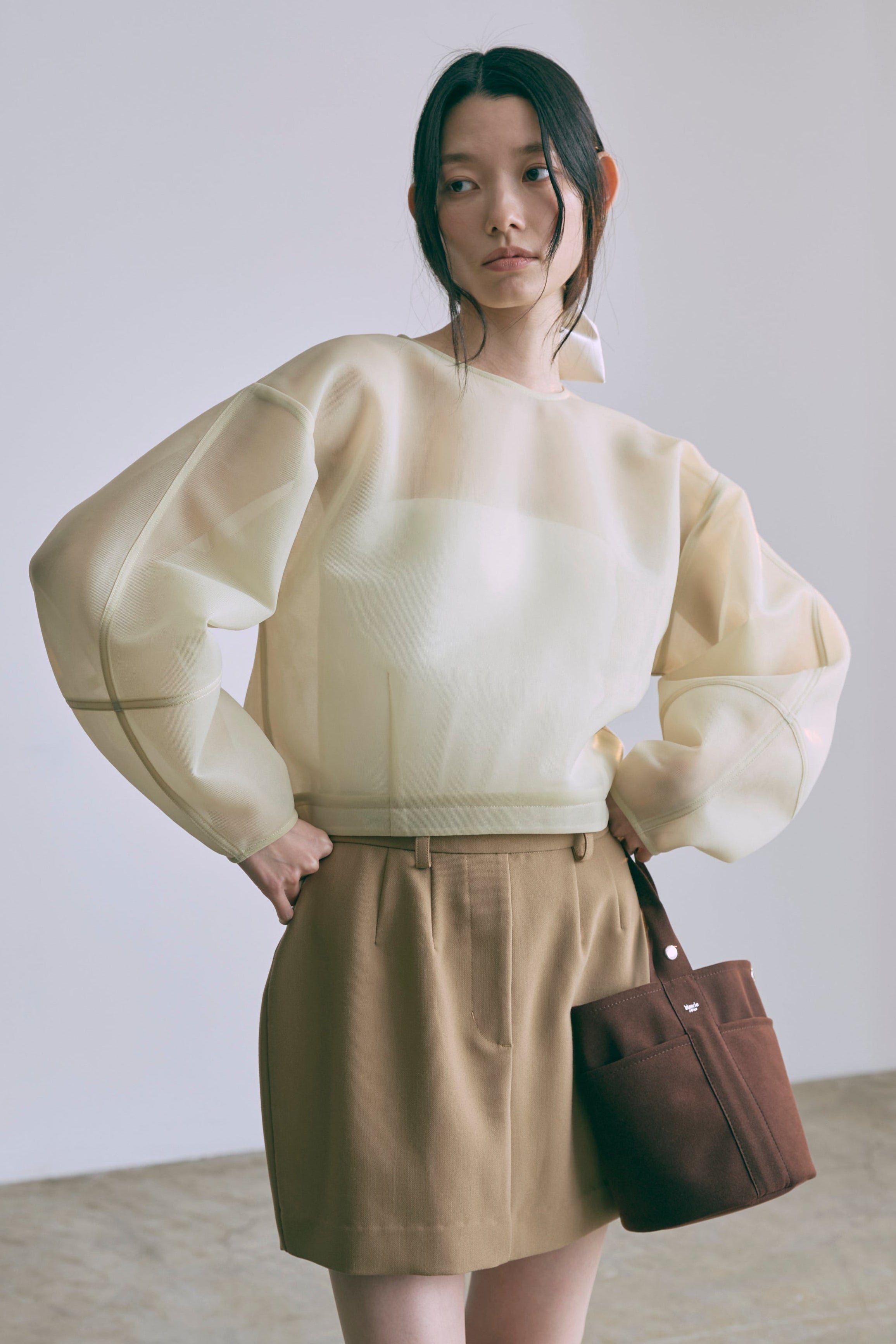 Textured Sheer Cocoon Pullover イエロー