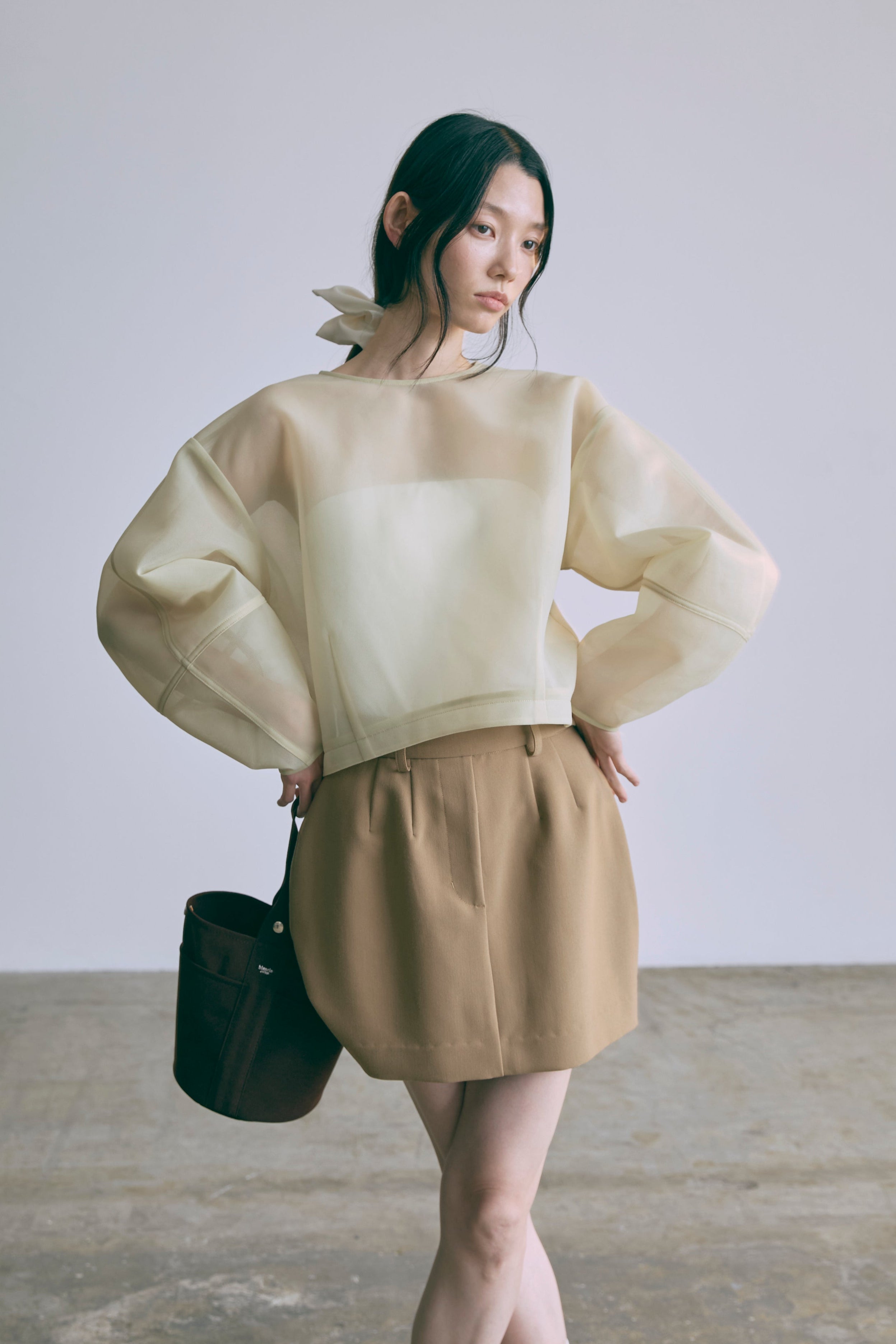 Textured Sheer Cocoon Pullover イエロー
