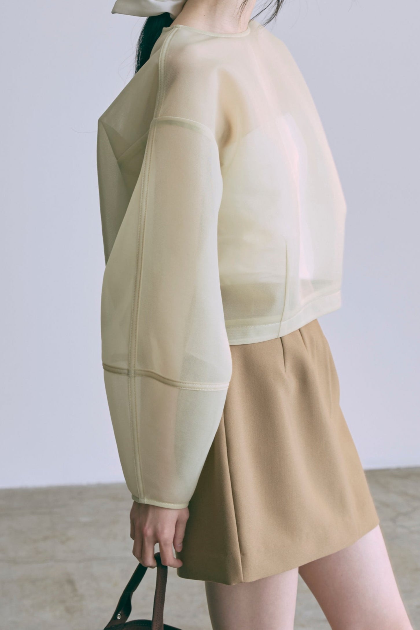 Textured Sheer Cocoon Pullover イエロー
