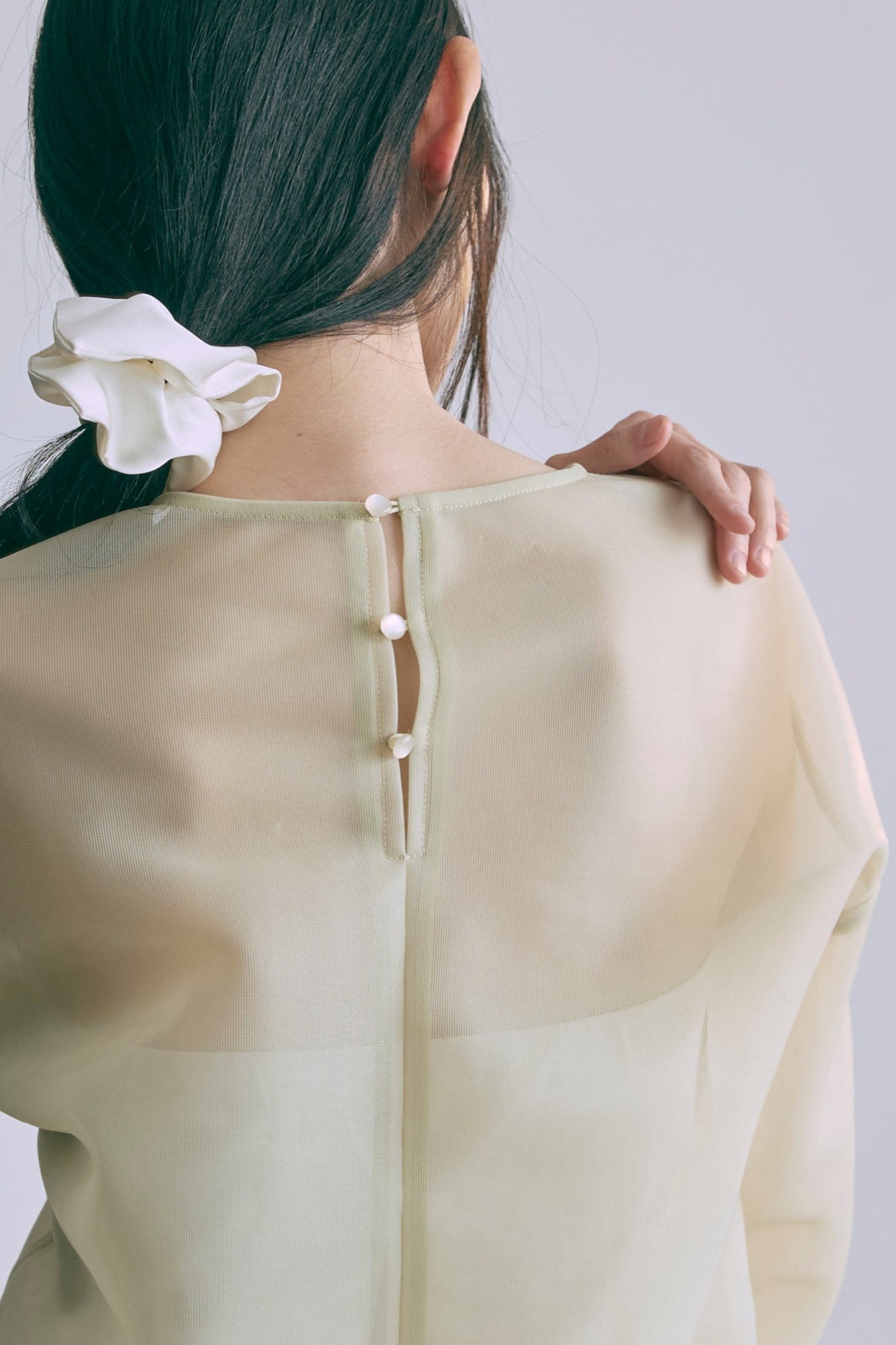 Textured Sheer Cocoon Pullover イエロー