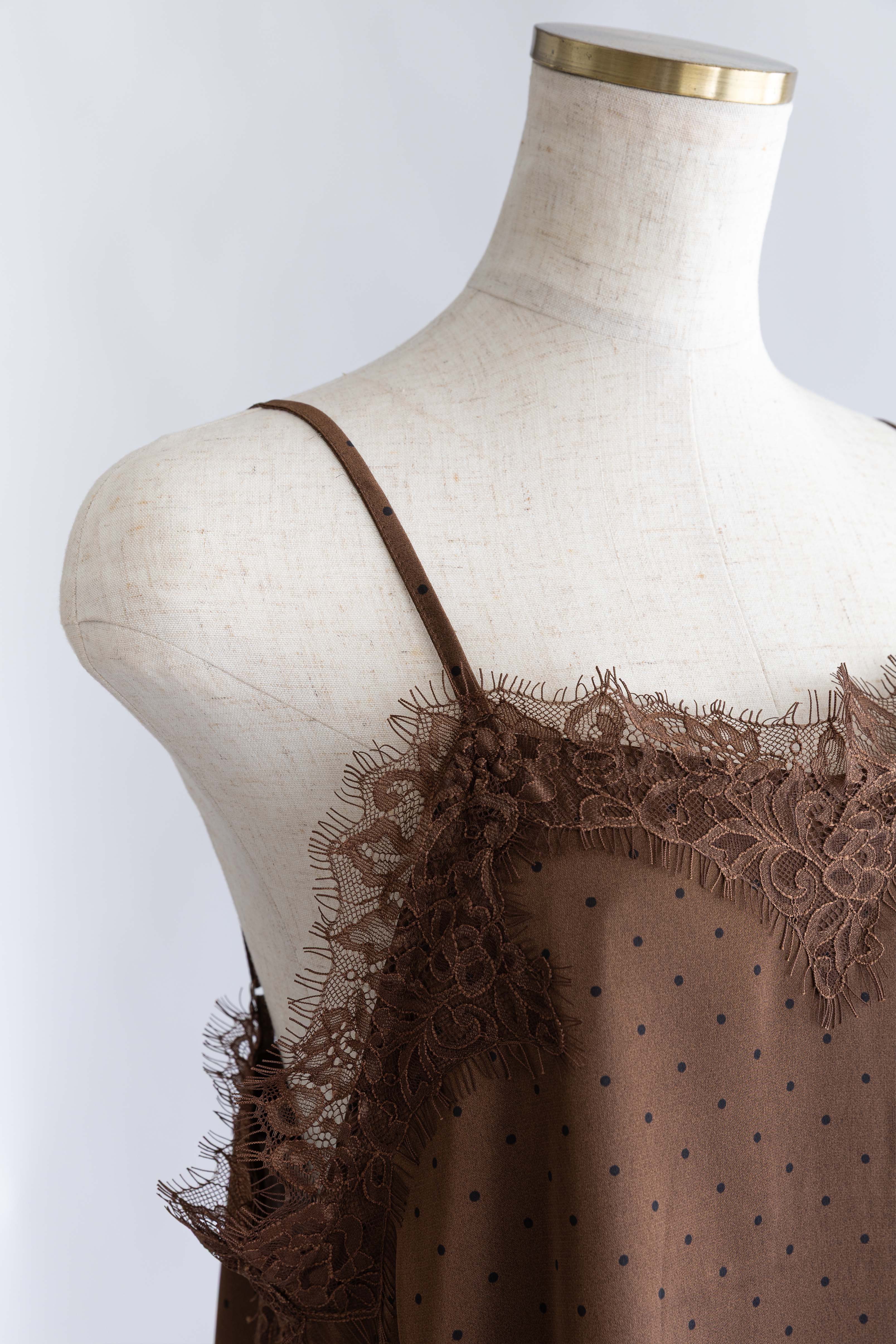 Polka Dot Satin Lace Cami Dress