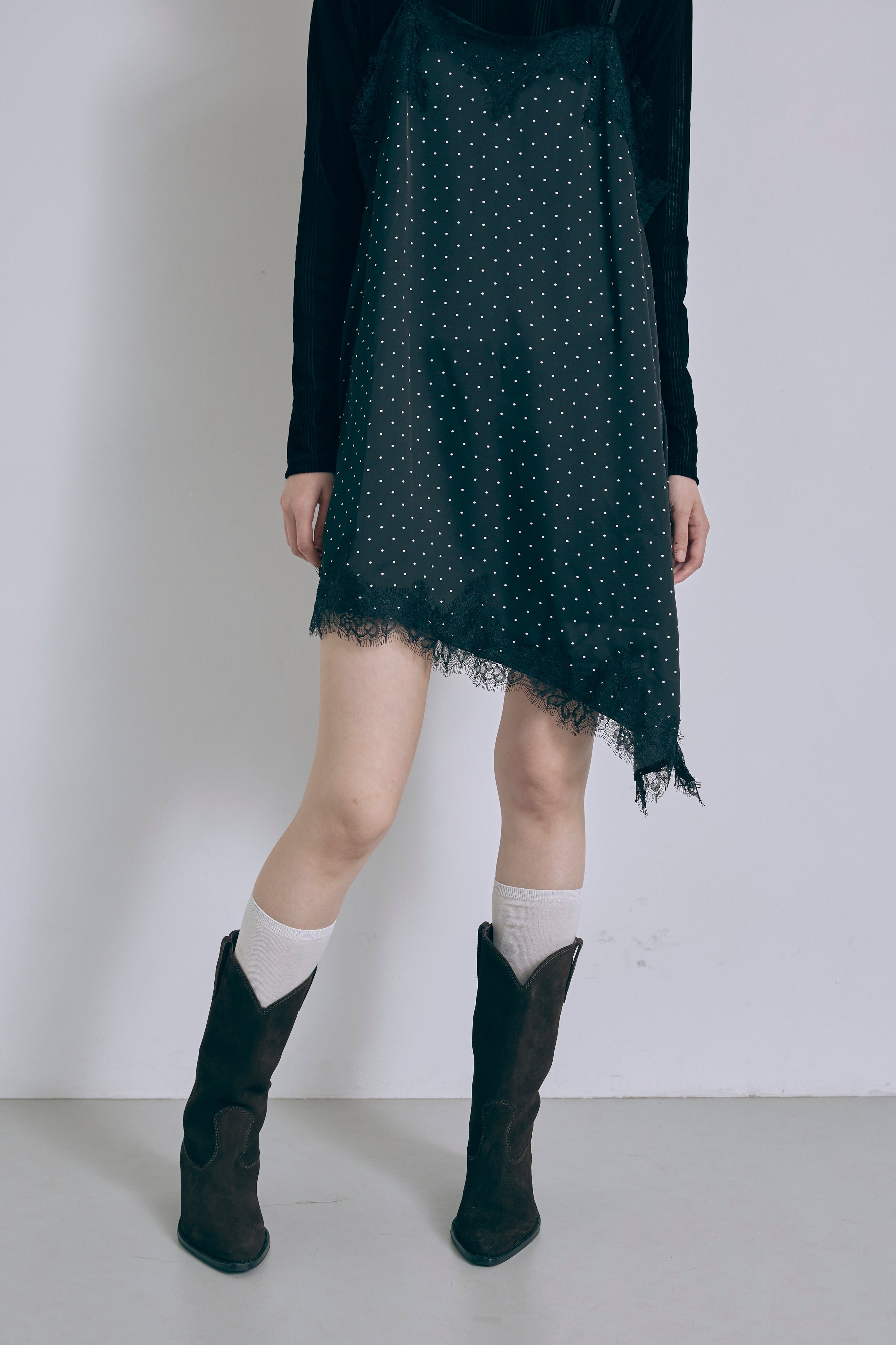Polka Dot Satin Lace Cami Dress