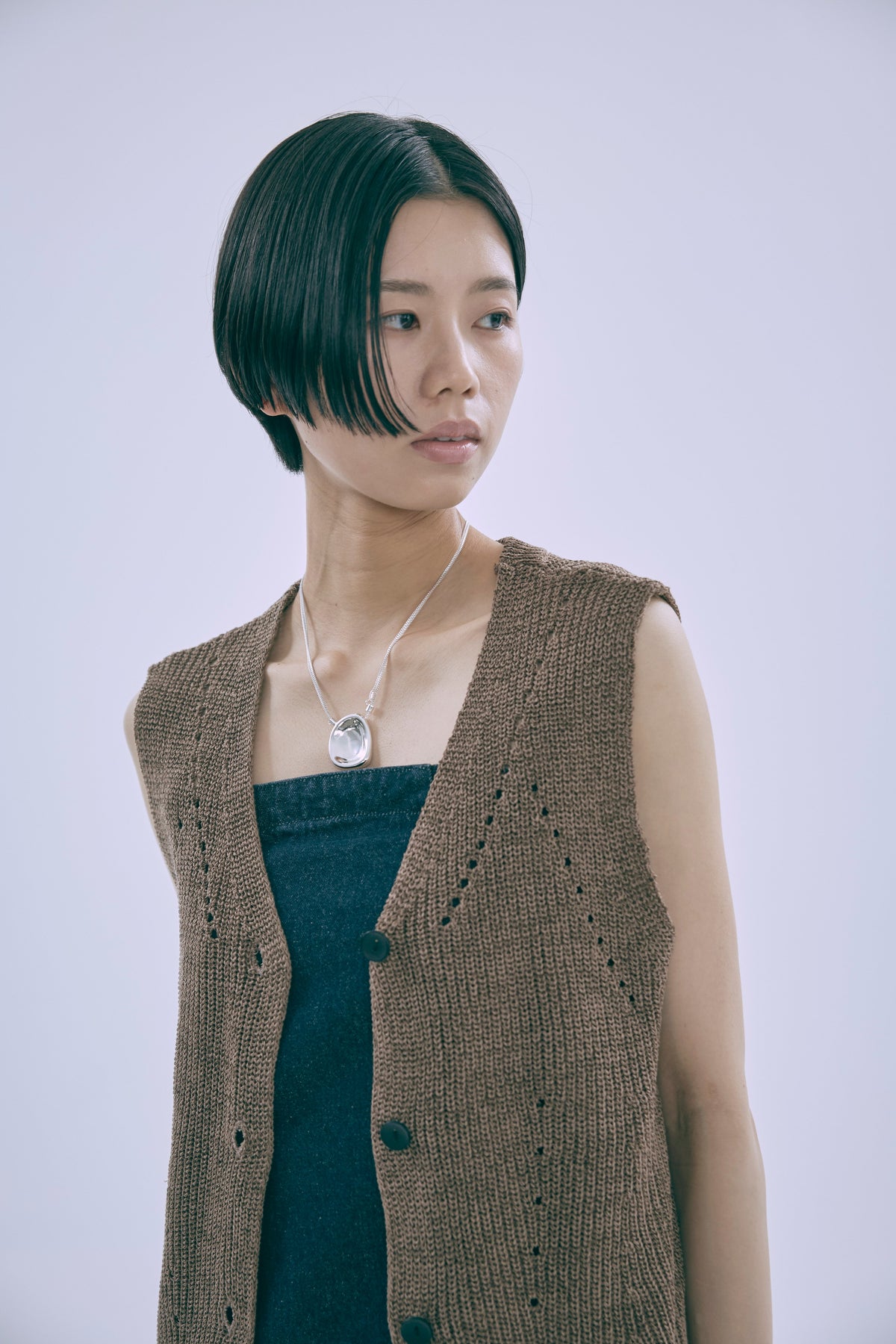 Melange Knit Gilet ブラウン size:F model:170cm chii