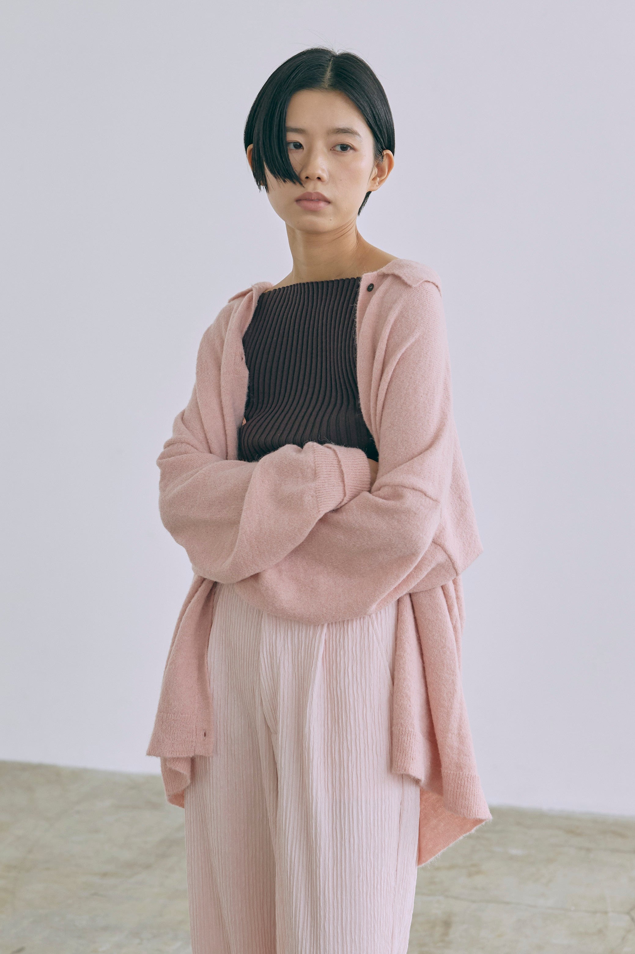 Loose Polo Cardigan ピンク