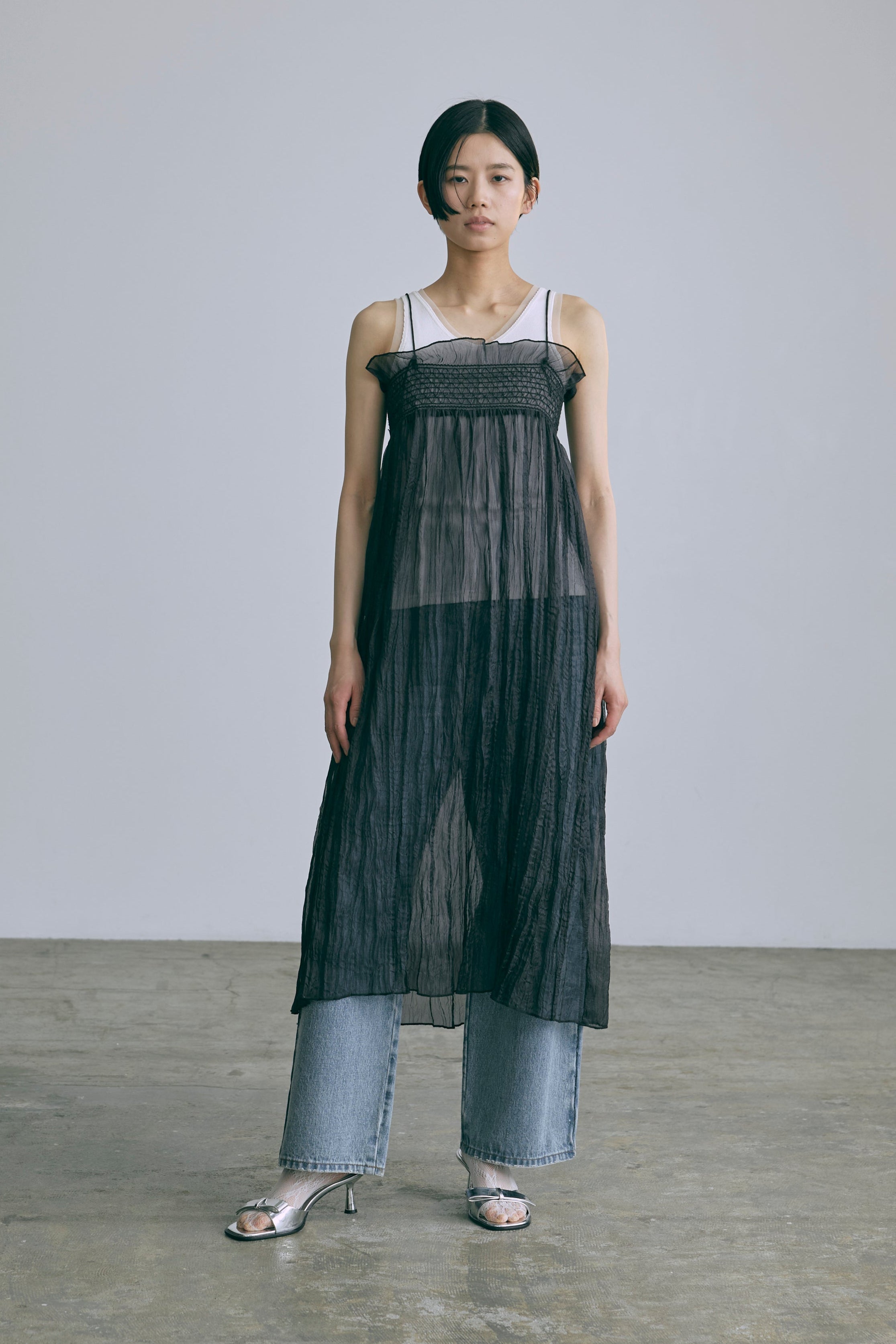 2Way Sheer Crinkled Skirt Dress