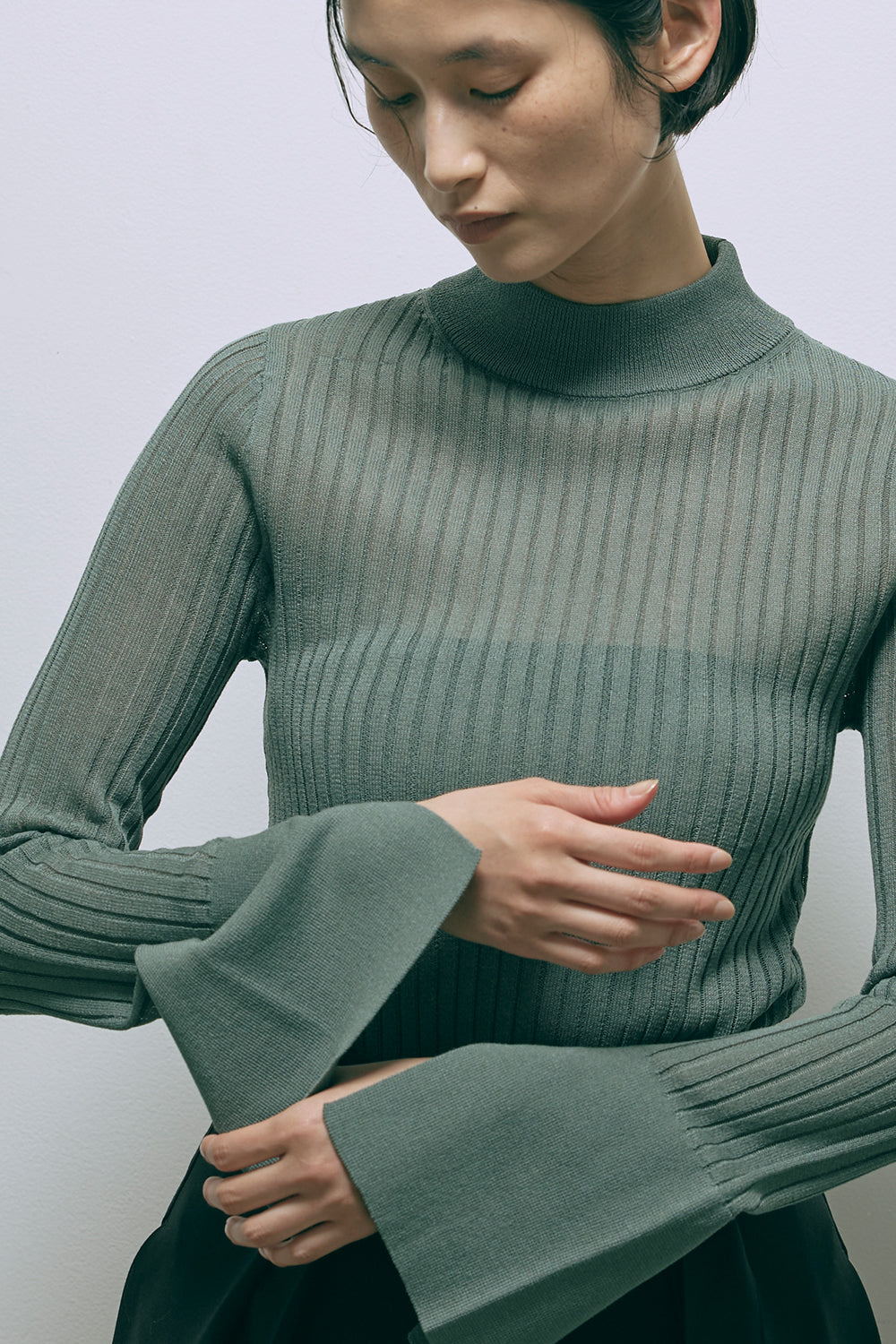 Bottleneck Sheer Rib Knit グリーン