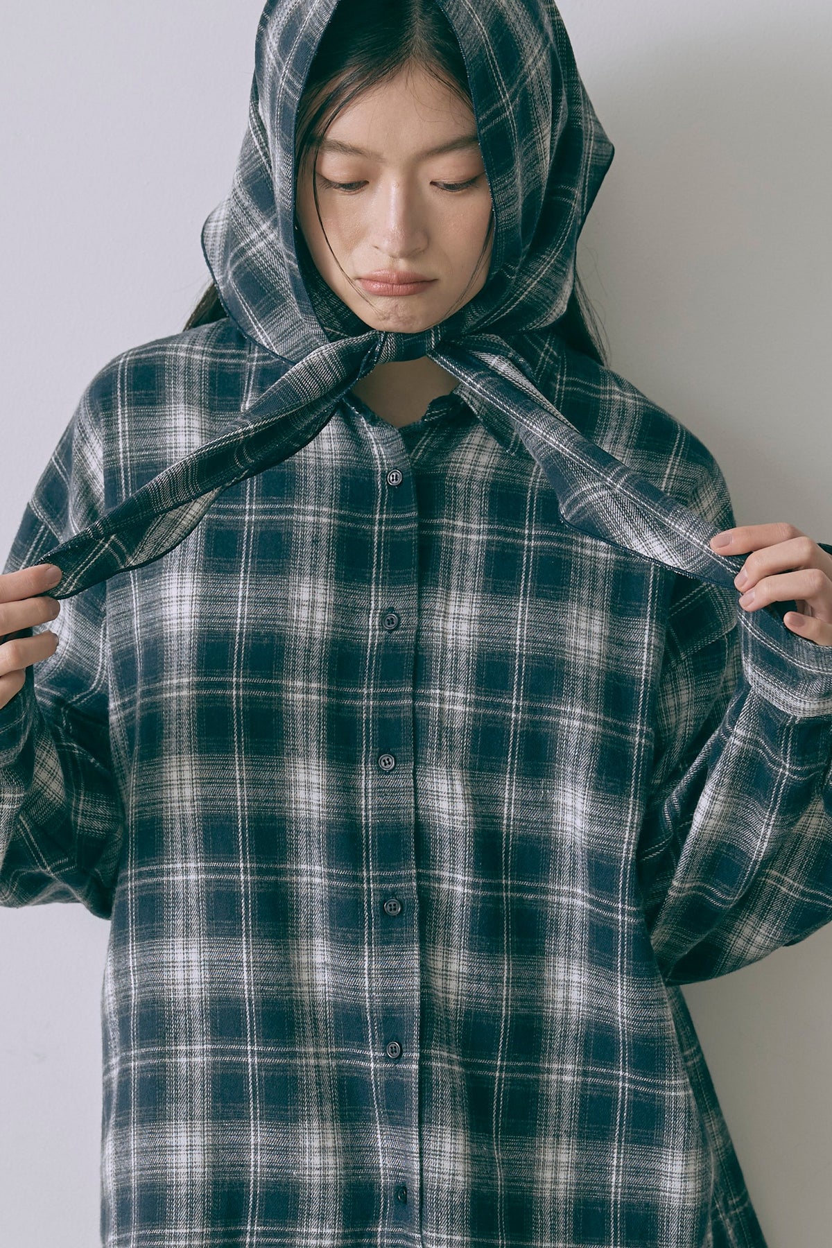 Layered Stole Flannel Shirt ネイビー