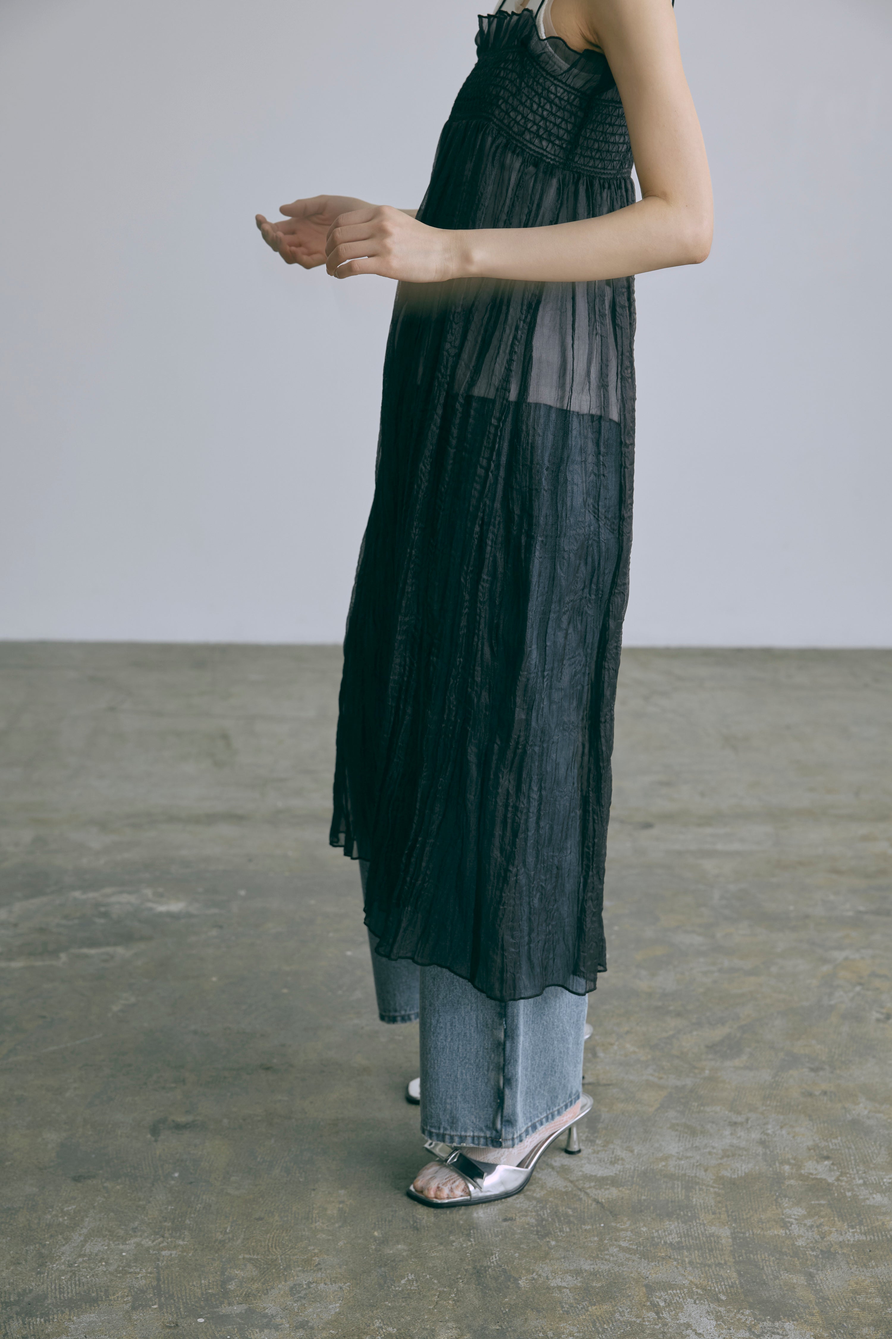 2Way Sheer Crinkled Skirt Dress