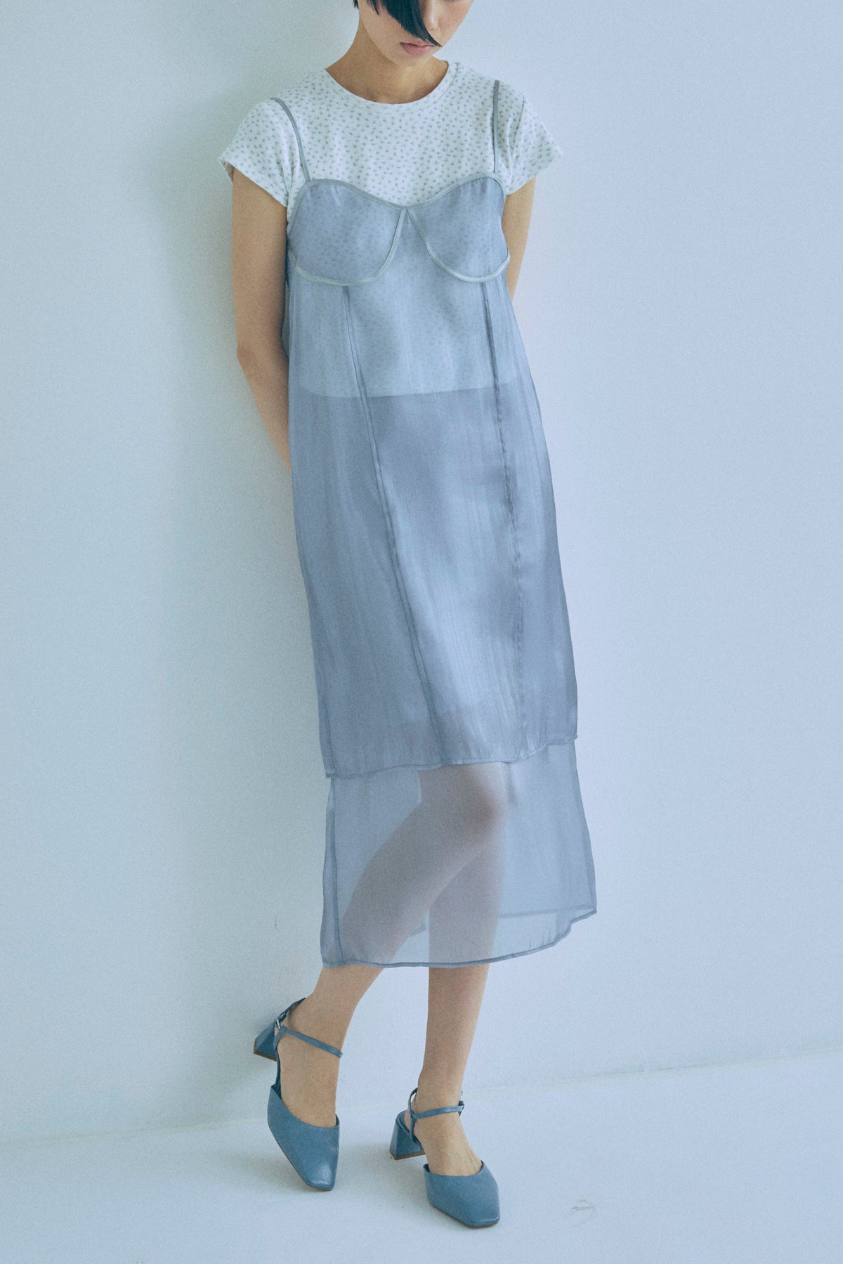 Sheer Layered Bustier Dress ブルー size:F model:170cm chii