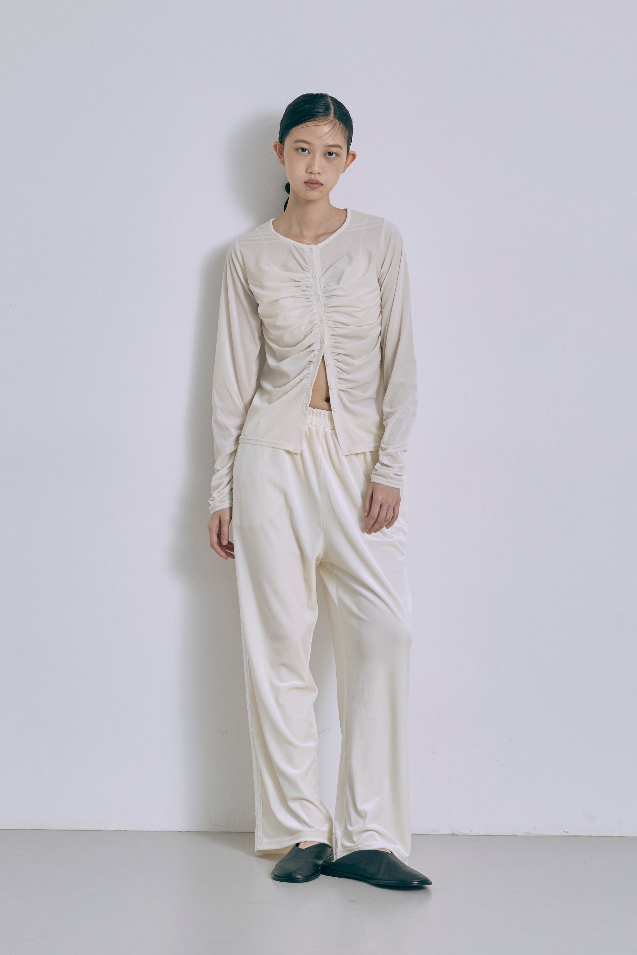 Sheer Velour Draped Cardigan