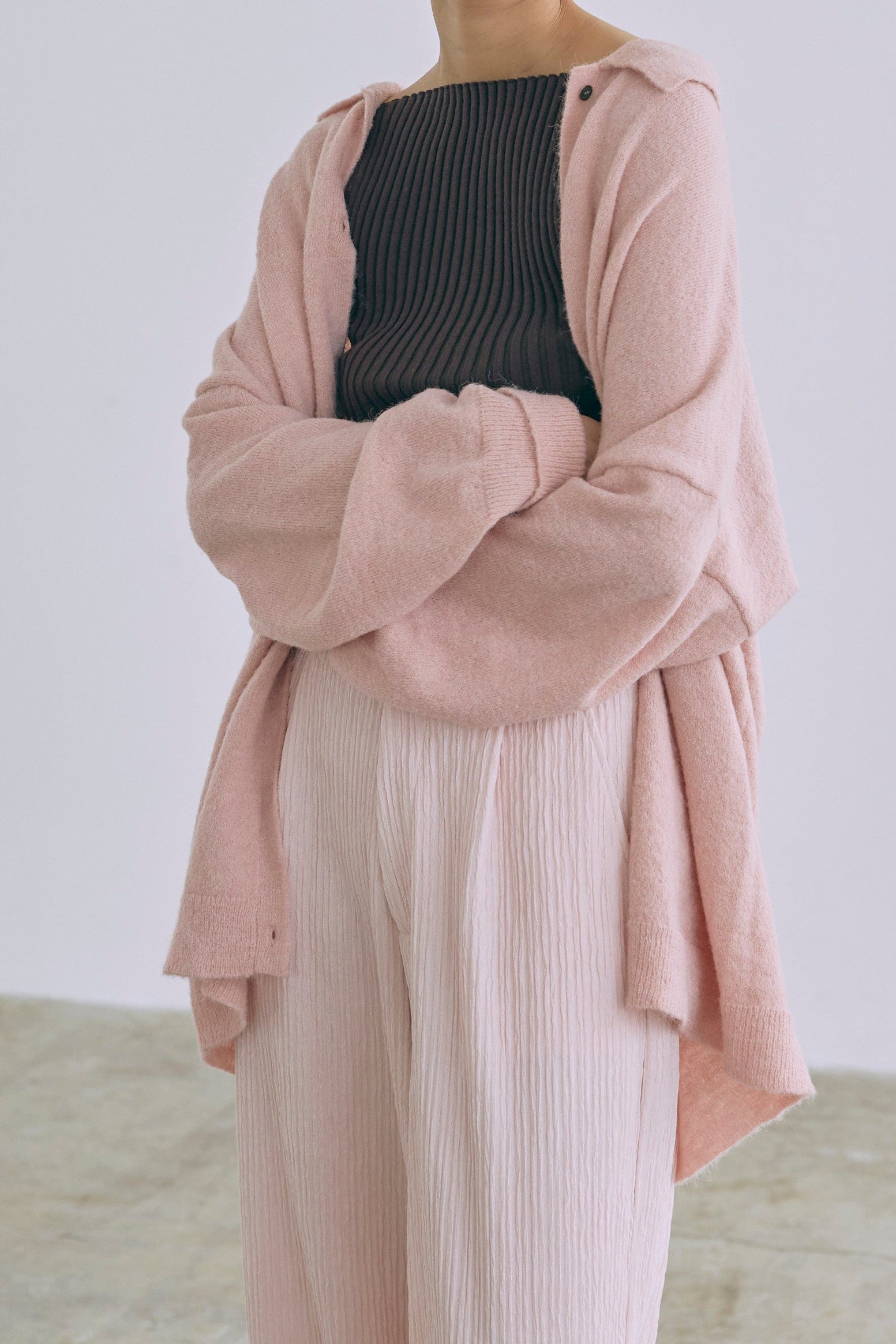 Loose Polo Cardigan ピンク