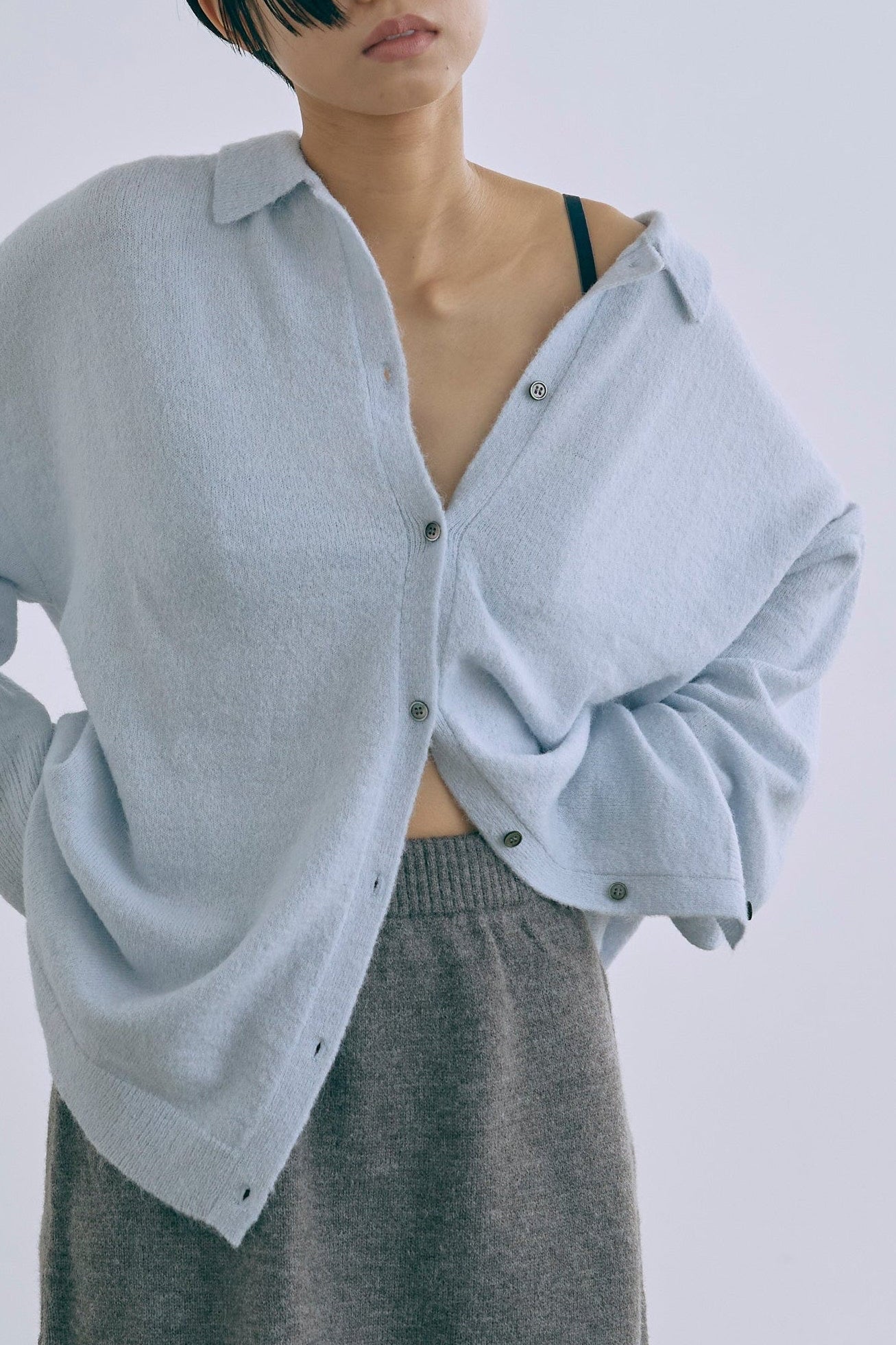 Loose Polo Cardigan ブルー