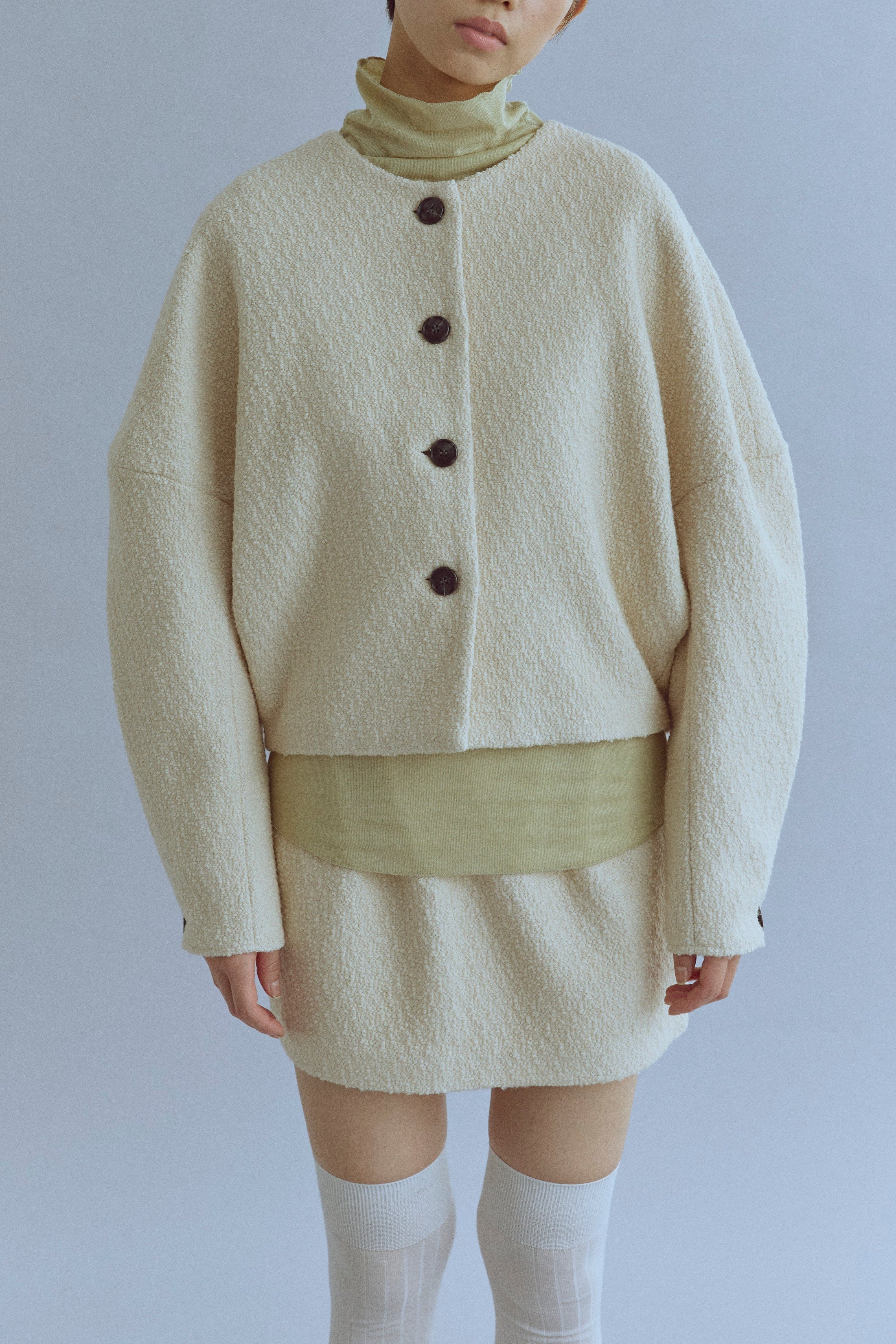 【Set Up】Boucle Cocoon Wool Jacket アイボリー