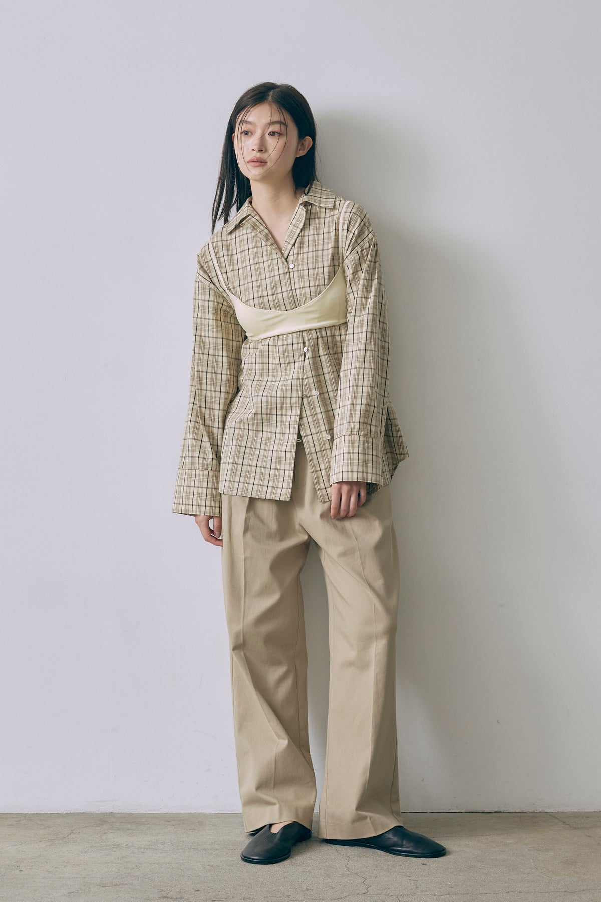 Satin Piping Checked Pajama Shirt