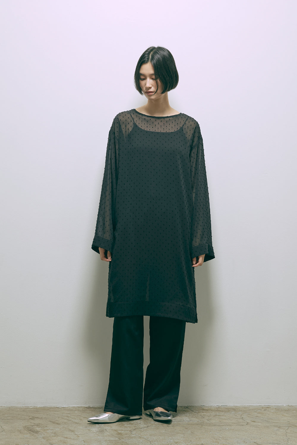 Sheer Dot Tunic ブラック model:170cm ANDO