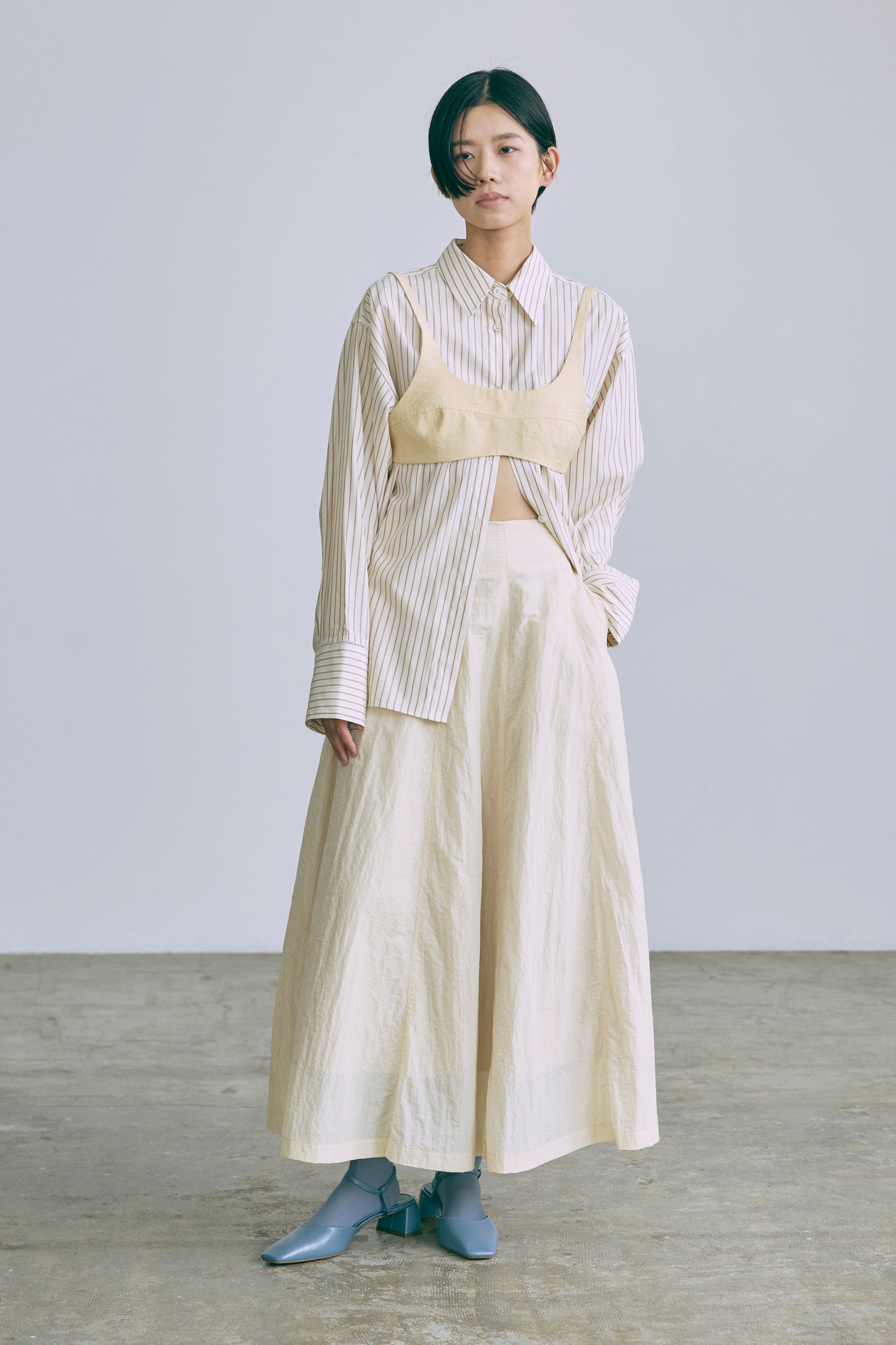 Nylon Taffeta Flared Skirt イエロー model:170cm chii