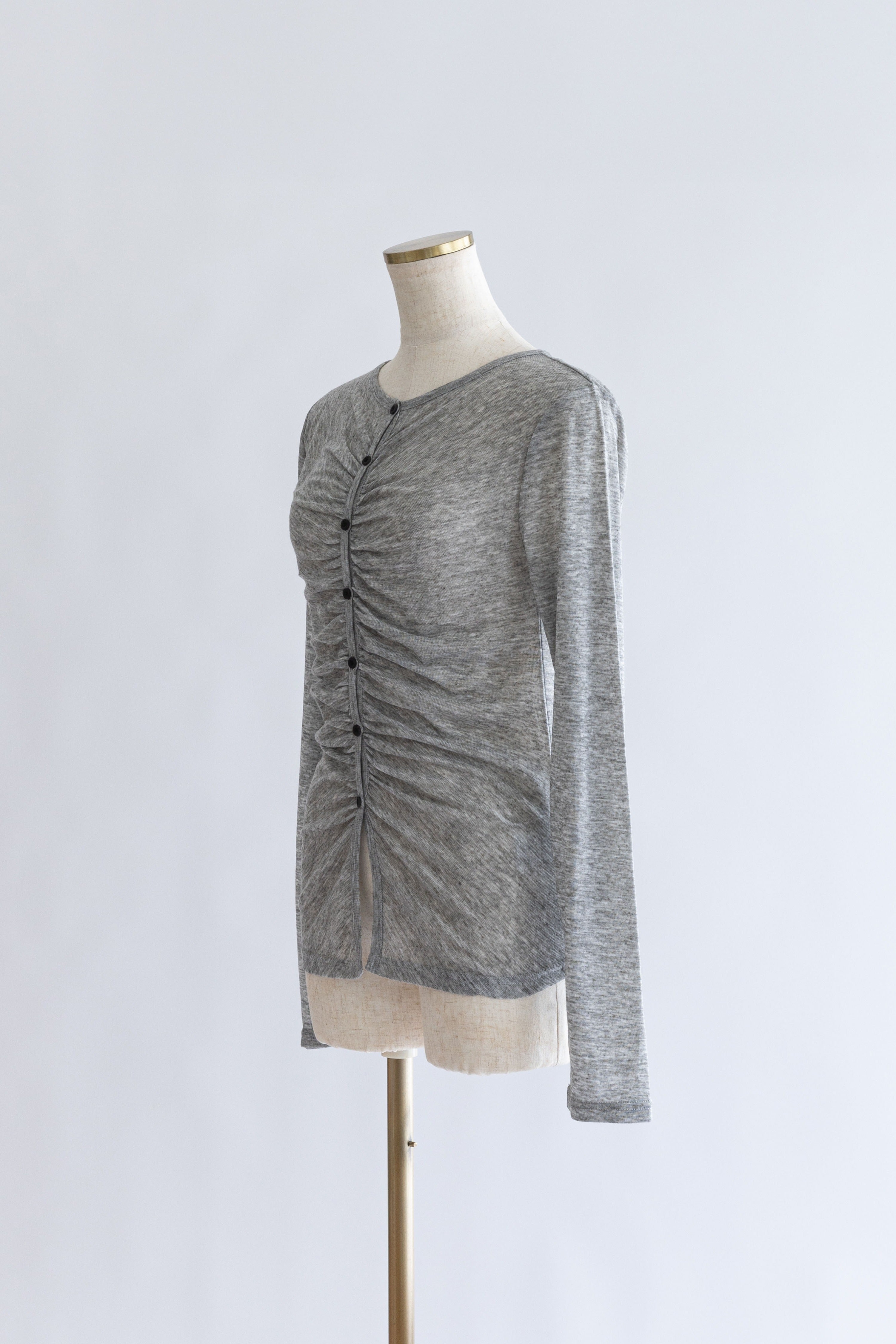 Soft Sheer Gathered Cardigan 杢グレー