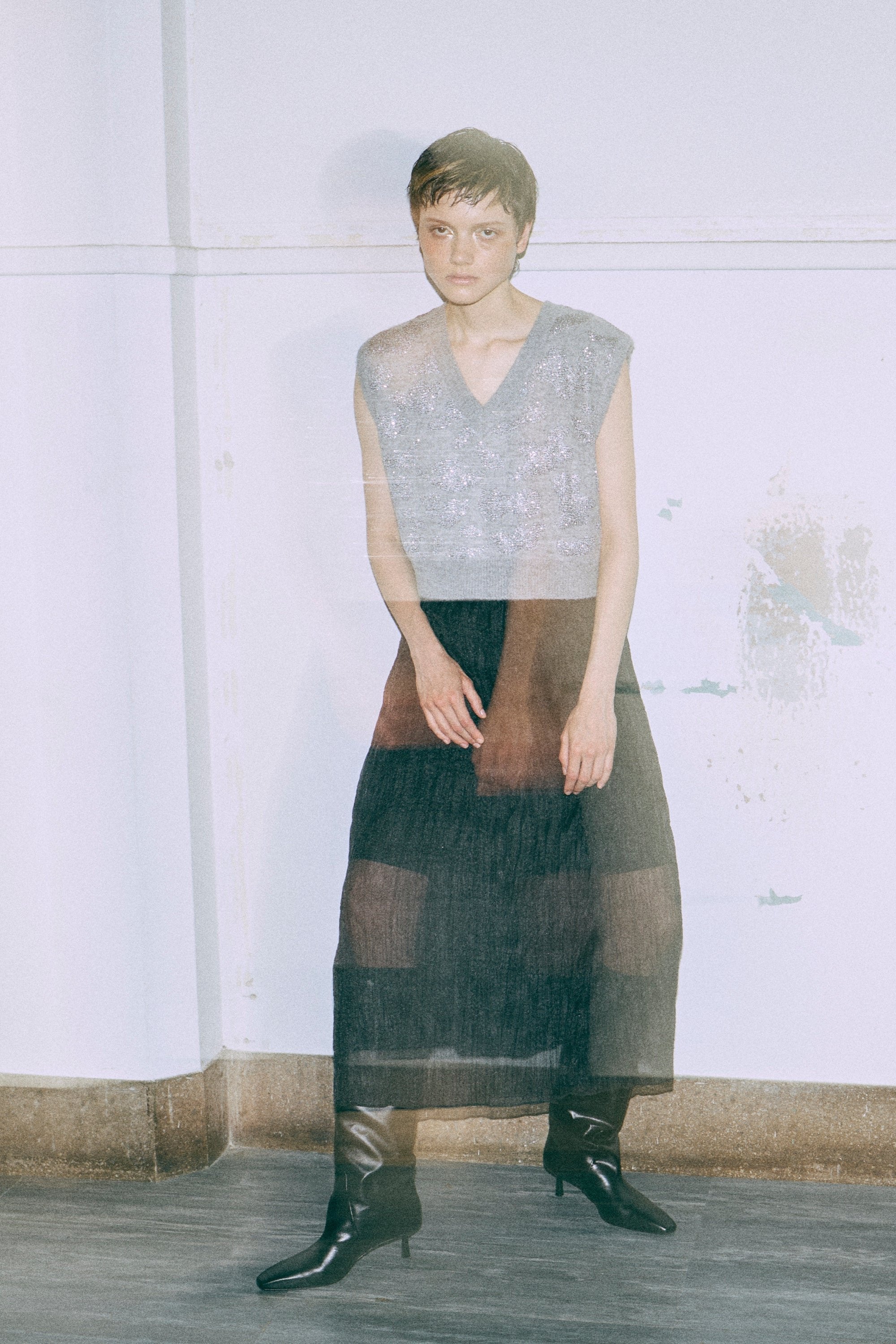 2Way Sheer Crinkled Skirt Dress